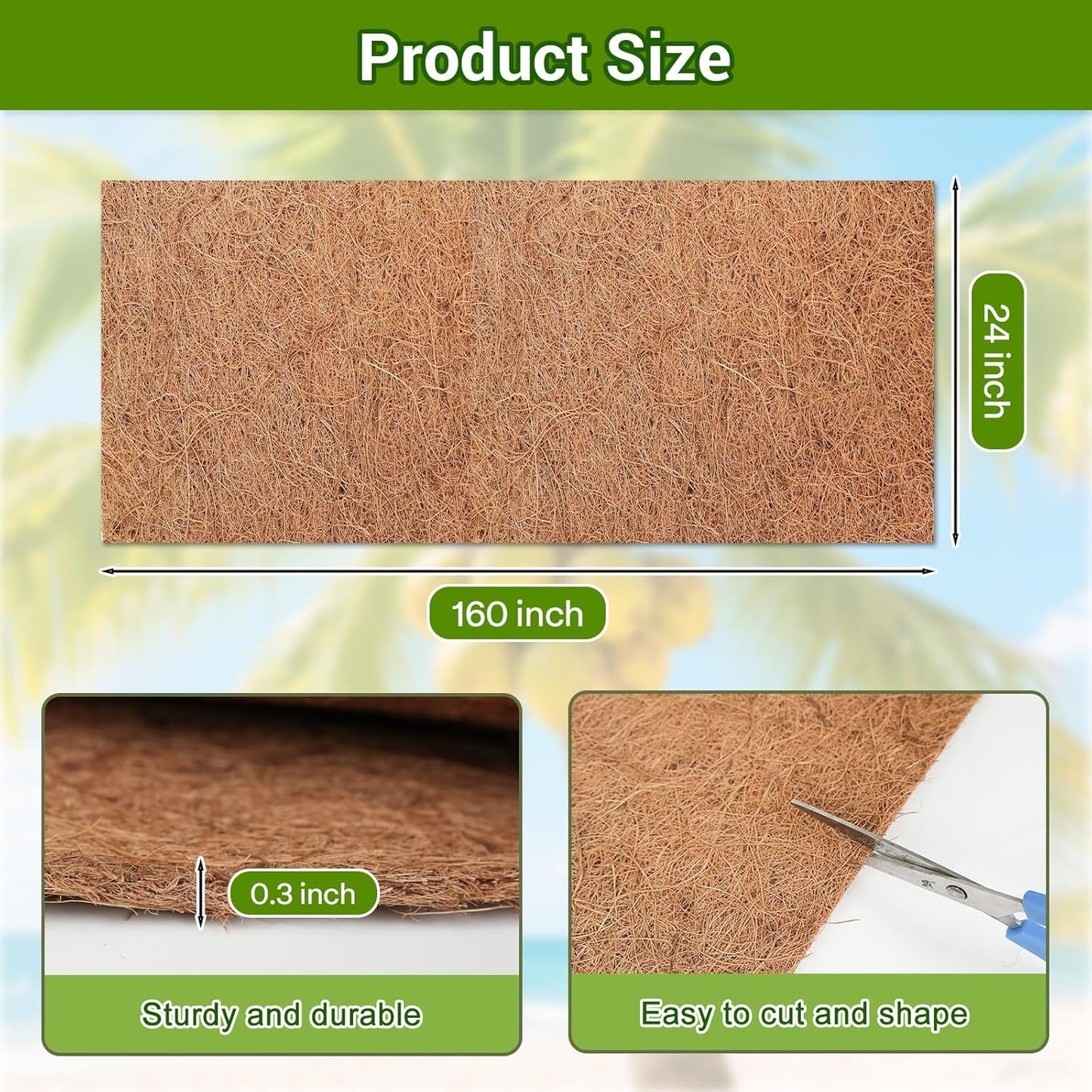 Coconut Liners for Planters 24x160 Inch, Natural Coco Liners for Planter Flower Basket, Thick Coco Fiber Mat for Garden Decoration, Hanging Basket, Animal pet pad