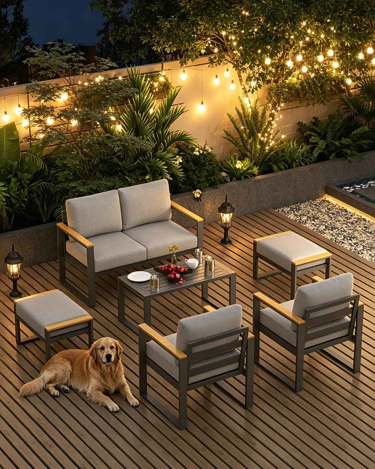 Modern Aluminum Patio Loveseat and Coffee Table Set - All-Weather Outdoor Furniture - Washable Thick Cushions - Rust Resistant, Easy Assembly - Comfortable for Balcony, Garden, Deck, Backyard - Gray