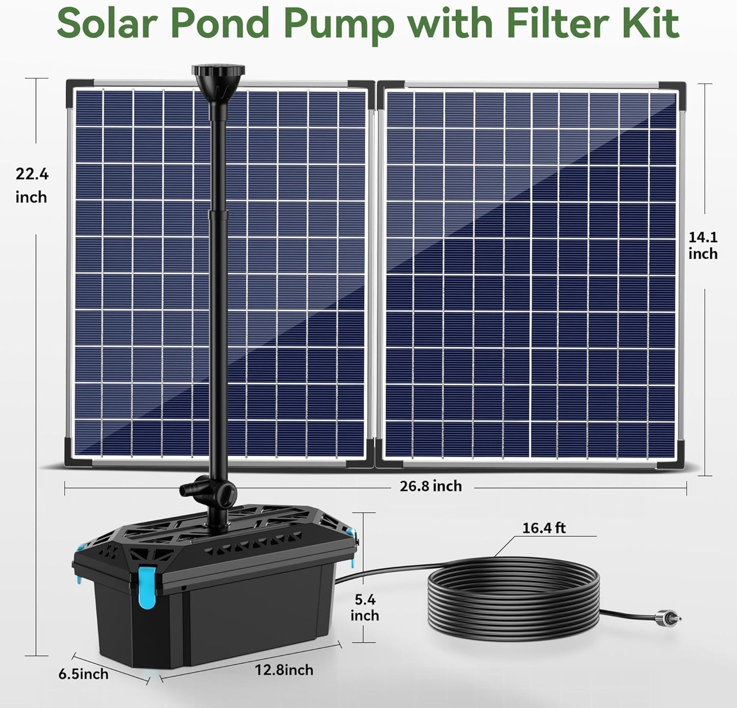 NFESOLAR 50W Solar Pond Filter Fountain, 580 GPH Water Pump, 10 FT Extension Cord, Solar Fountain Pump with Pond Filter Box Outdoor for Koi Ponds Water Feature