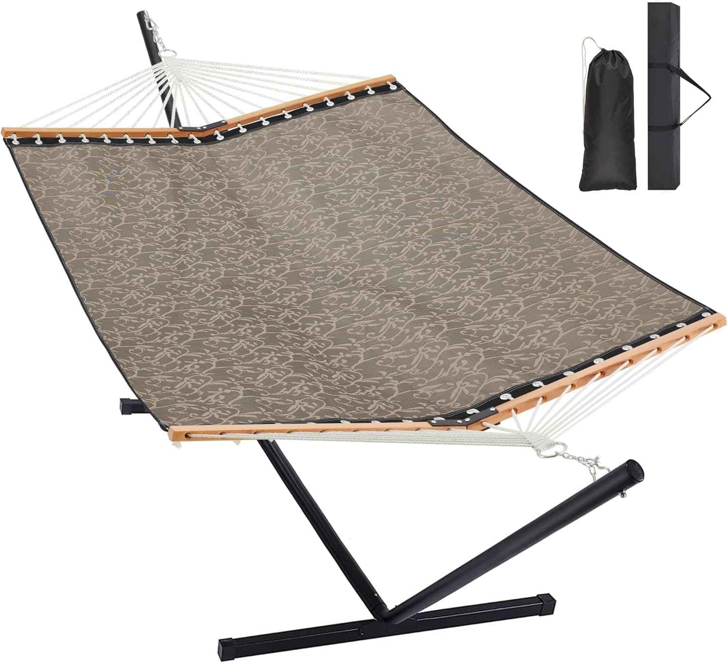 Homgava Two Person Hammock with Stand for Outside Heavy Duty, Outdoor Patio Hammock with Portable Steel Stand, Large Double Hammocks with Quick Dry Textilene Fabric,480lbs Capacity.Mocha