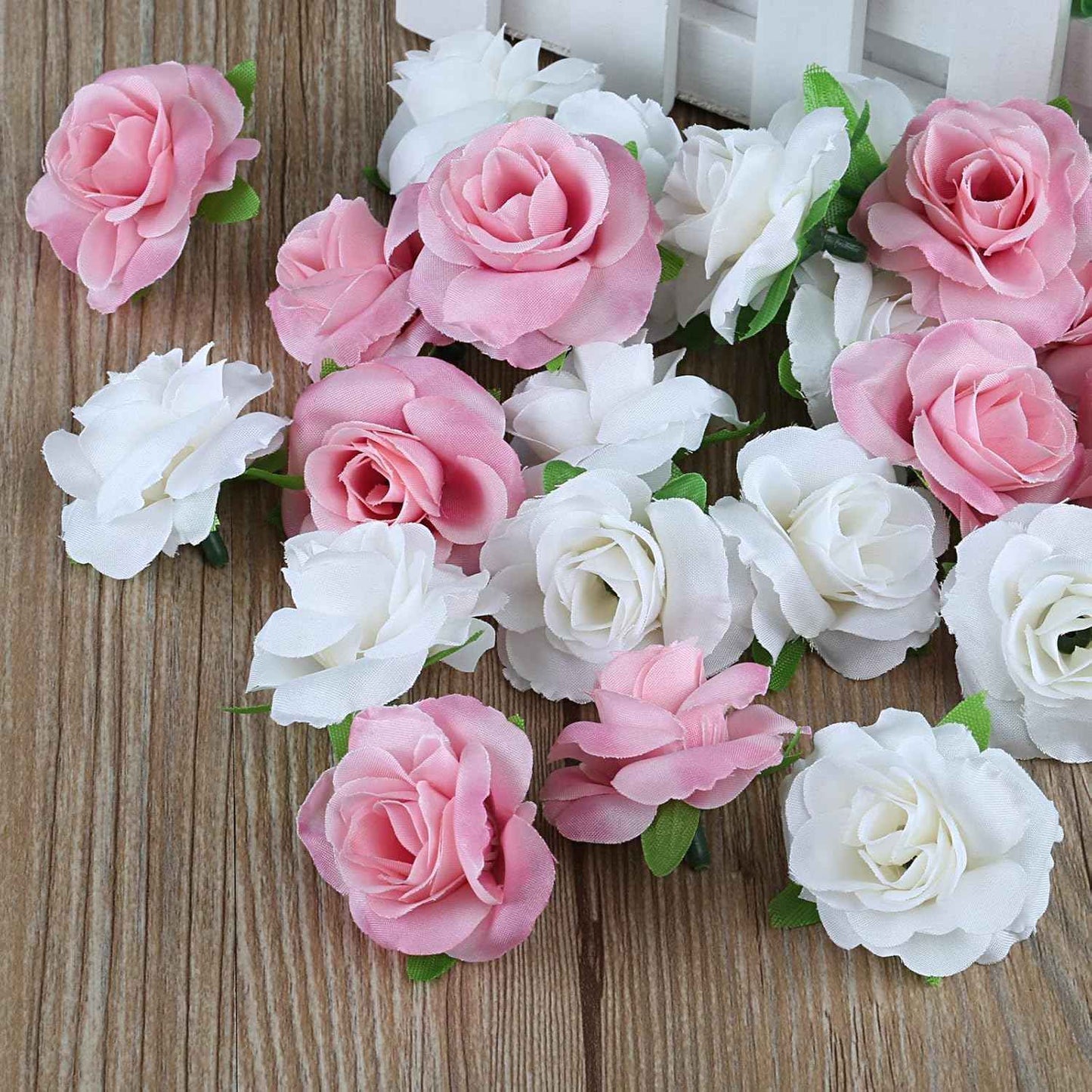 50pcs Mini Pink and White Roses Artificial Flowers Bulk, 1.6" Small Silk Fake Roses Flower Heads for Decoration, Crafts, Wedding Centerpieces Party Home Decor