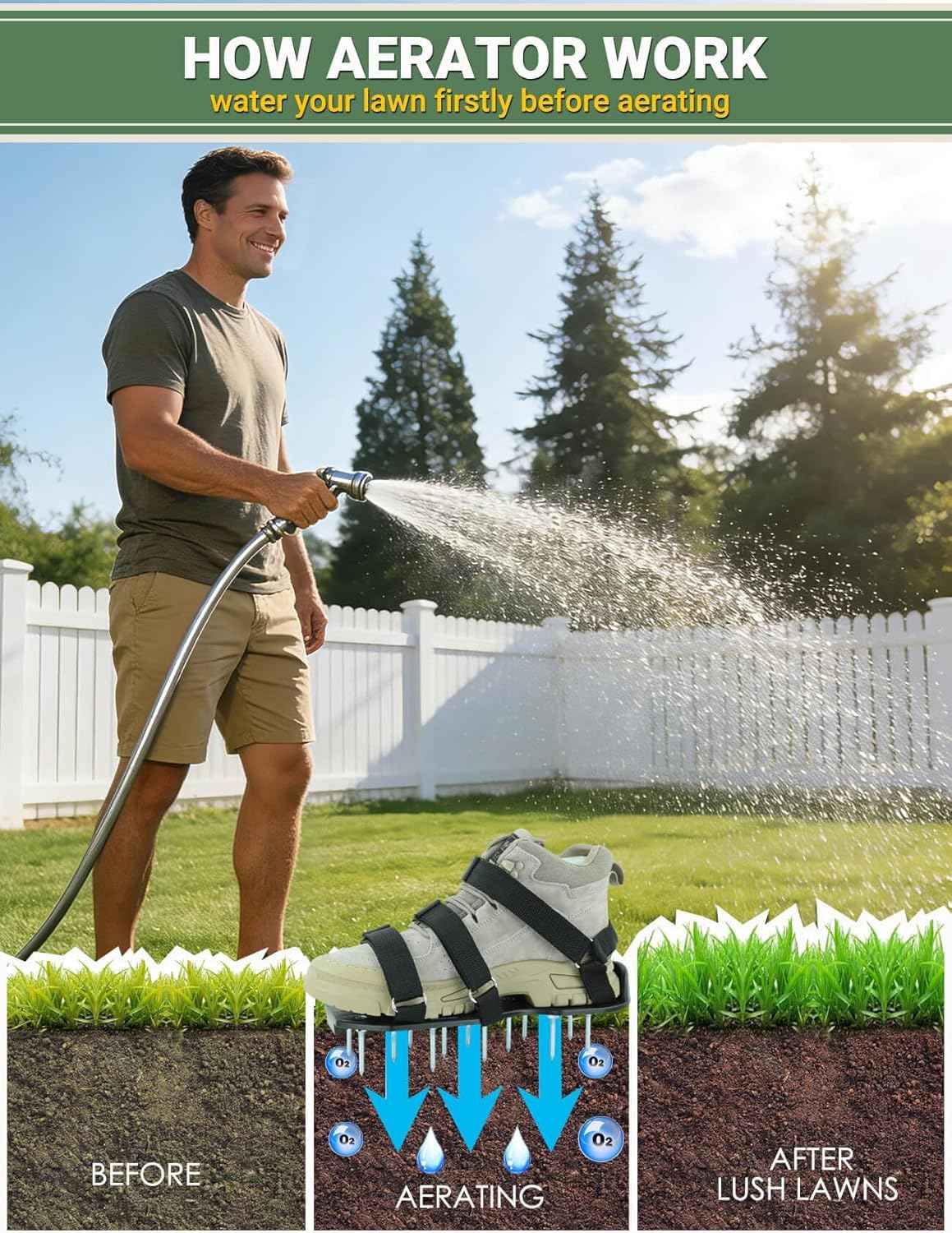 Lawn Aerator Shoes for Grass, Pre-Assembled Heavy Duty Aerator Lawn Tool with Hook and Loop Straps, One Size Fits All Spiked Shoes for Effectively Aerating Yard Garden Lawn Patio Soil, No Installation