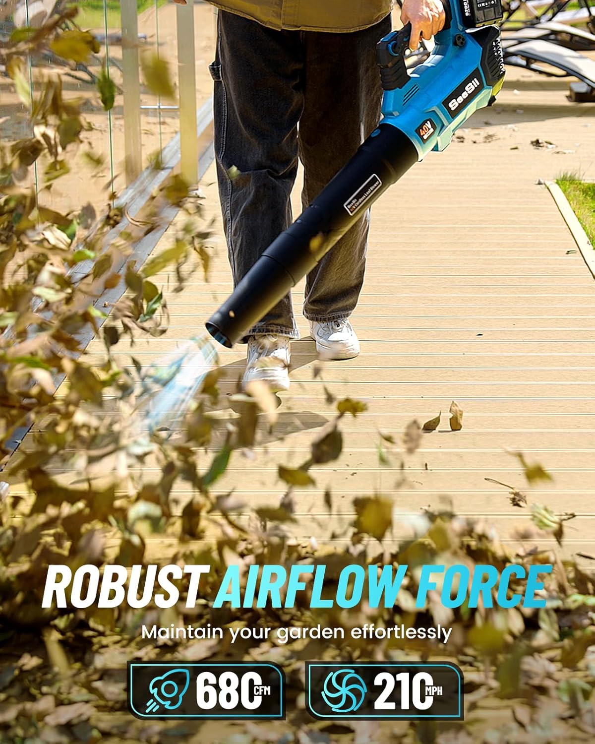 SEESII 40V Leaf Blower Cordless with 2 x 5200mAh Batteries and 2 Fast Chargers, 680CFM 210MPH Electric Leaf Blower with Variable Speed Control, Handheld Battery Blower for Lawn Care, Dust and Debris