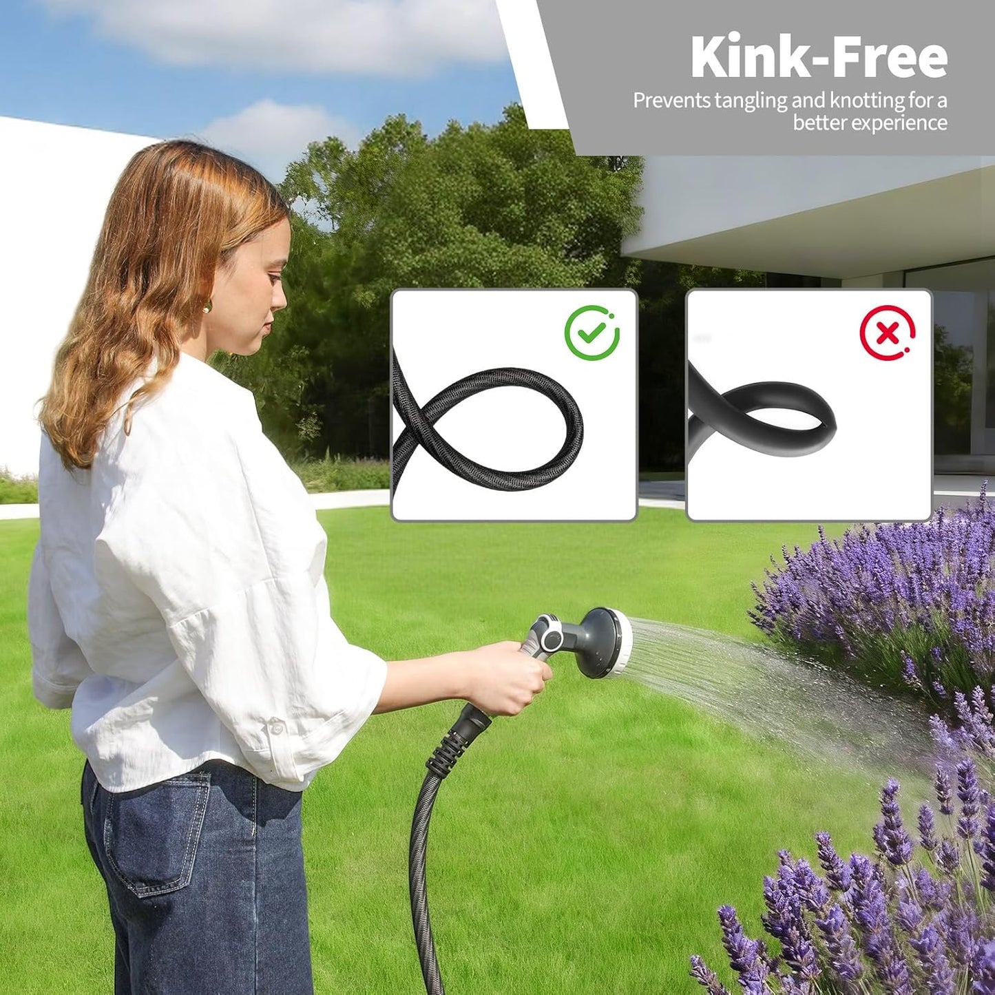Garden Hose 5ft x 5/8",Flexible Water Hose,Lightweight Braided Hose with Swivel Handle,Leak-Free Connections, Male to Female Fittings, Kink Resistant Durable Hybrid Hose,Grey