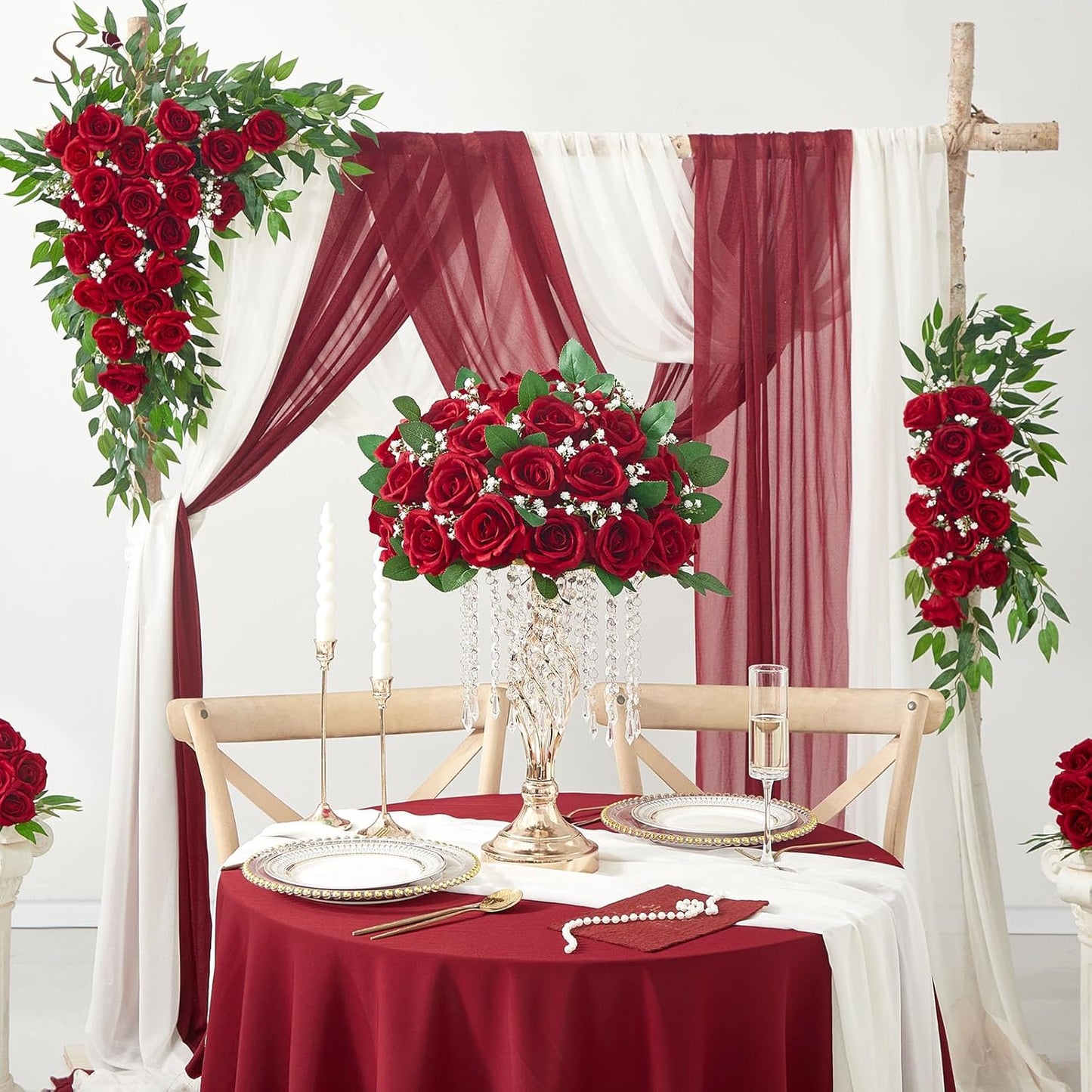 Serwalin 60 PCS Red Artificial Roses in Bulk, 3.15'' Flower Head Fake Silk Roses Realistic Roses for Bridal Bouquet Wedding Centerpieces Flower Arrangement Party Home Decor