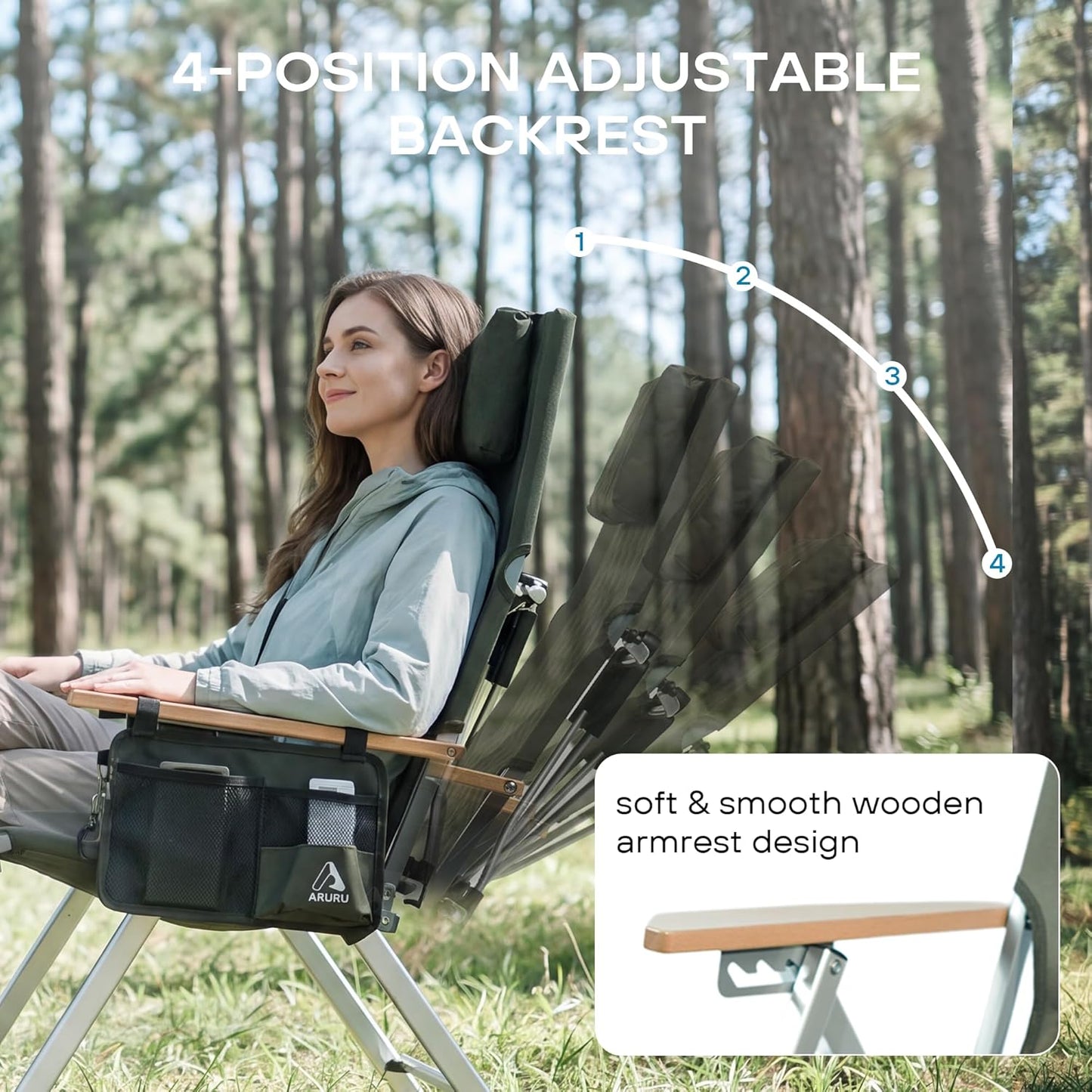 Aluminum Reclining Camping Chair, Heavy Duty Folding Lawn Chairs with 4-Stage Adjustable High Back for Adults, Compact Foldable Outdoor Patio Reclining Chair (Green, 1 Pack)