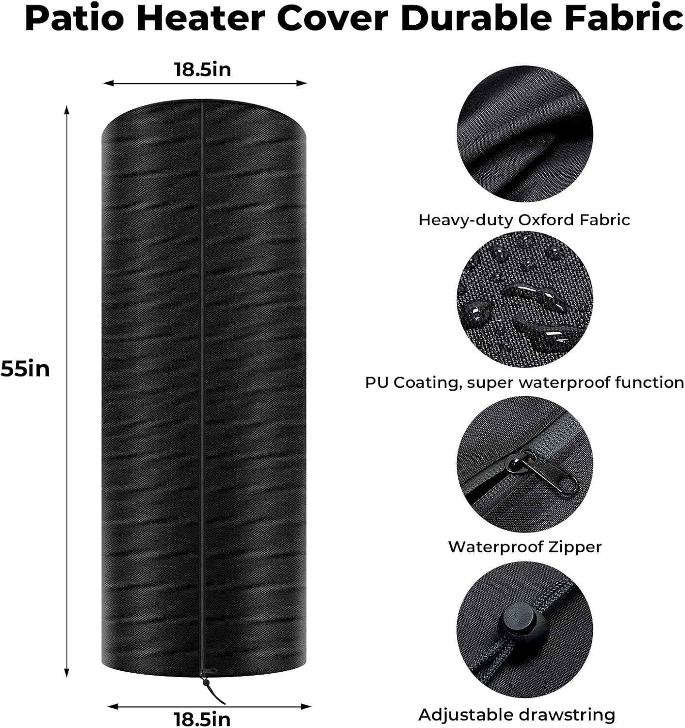 Tower Round Patio Heater Covers, Oxford Fabric, Heavy-duty and Weather-resistant, Waterproof, Dust-proof, Snow-proof, Windproof, with Zipper and Storage Bag