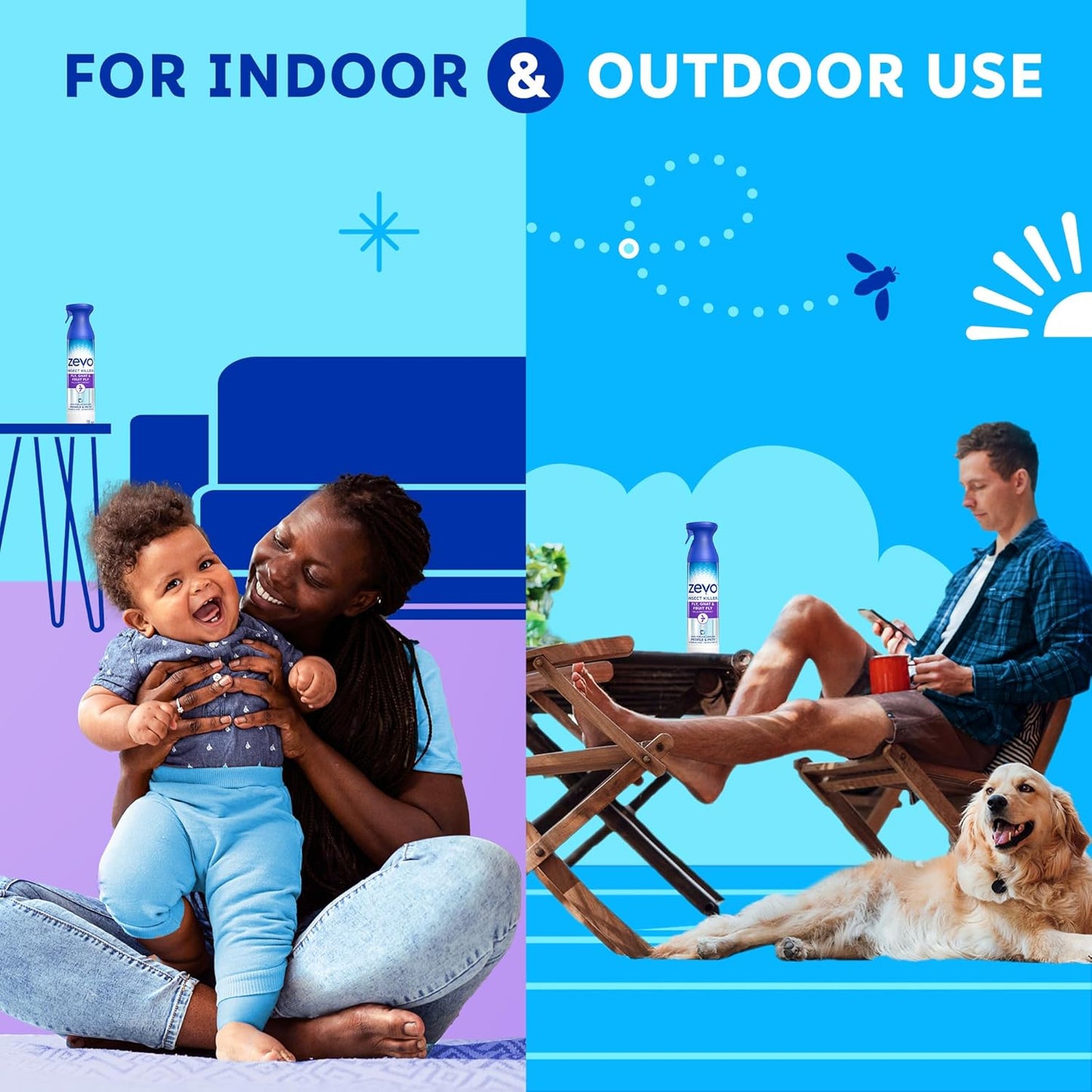 Zevo Flying Insect Killer Spray - Bug Spray for Home Use - Versatile Gnat, Mosquito, Fruit Fly Killer & More - with Rosemary & Cornmint Oil - for Indoor & Outdoor Use (3 Bottles)