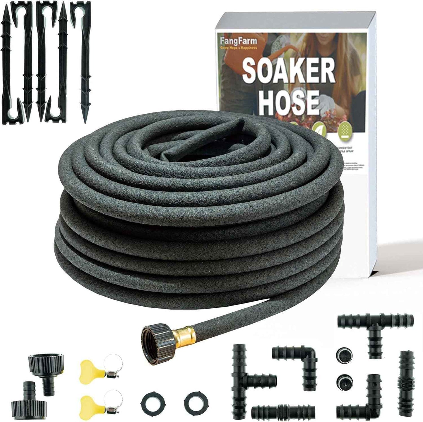 50FT Soaker Hose for Garden - 1/2" Diameter Heavy Duty Rubber Drip Irrigation Kit - Save 70% Water for Lawn/Flower Beds/Vegetable/Shrubs/Hedges
