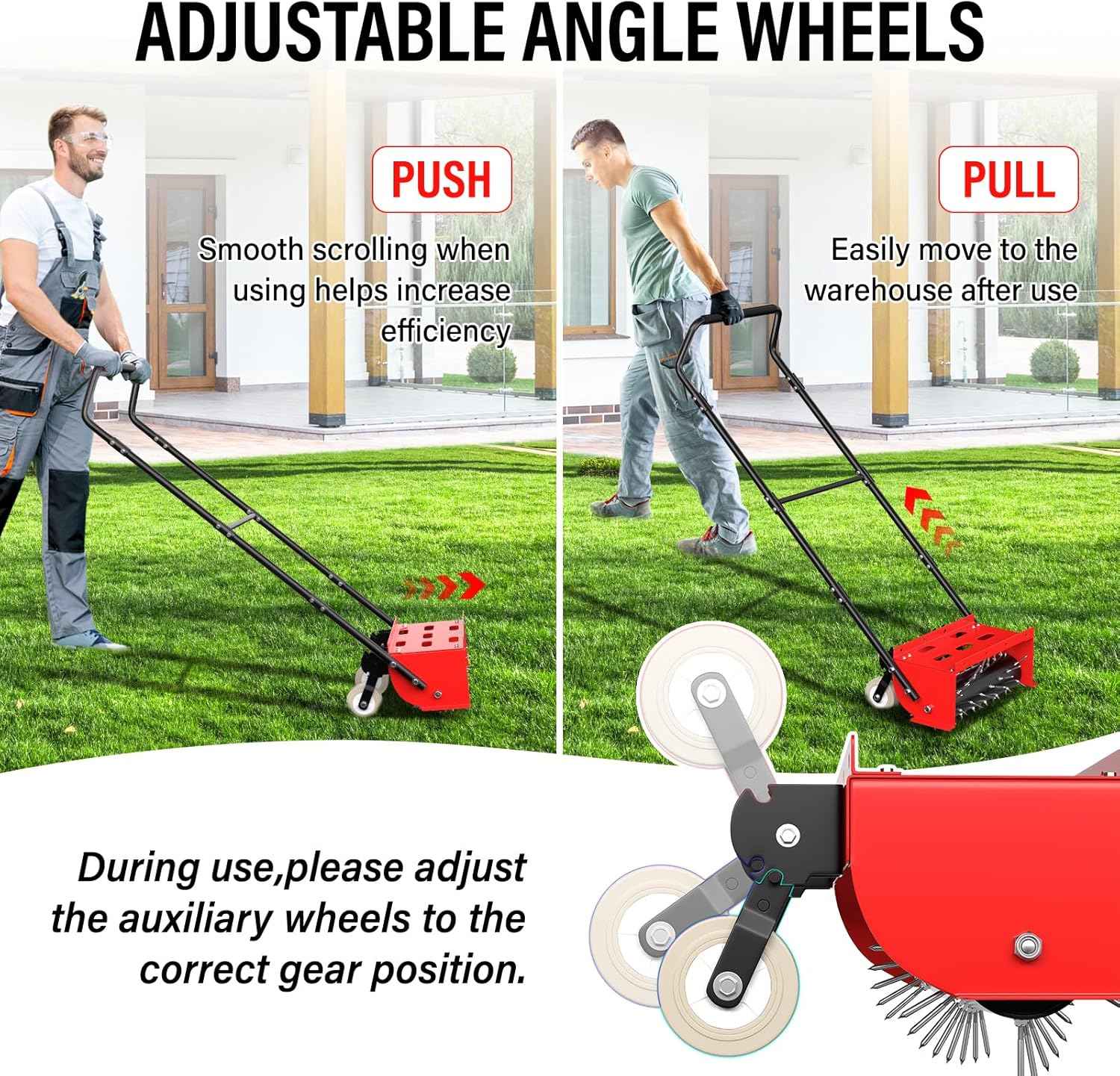 VASALAID Manual Push Spike Rolling Lawn Aerator, Pre-Attached Spike Grass Rolling Aerators Tool with Wheels for Lawns, Garden, and Yard Grass