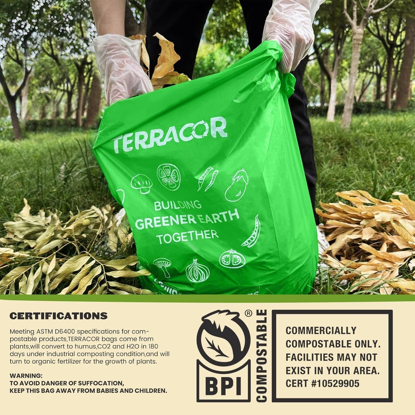 13 Gallon Compostable Trash Bags, 40 Bags Compost Bags for Countertop Bin, Camping Toilet Bags for Portable Toilet, BPI Certified and Meet The ASTM D6400 Standard