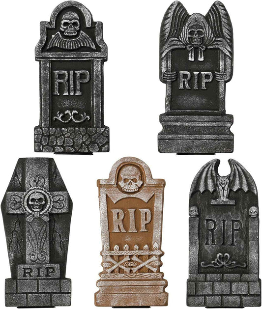 Sunnyglade Set of 5 Pack Halloween Foam RIP Graveyard Tombstones for Halloween Lawn Yard Decorations