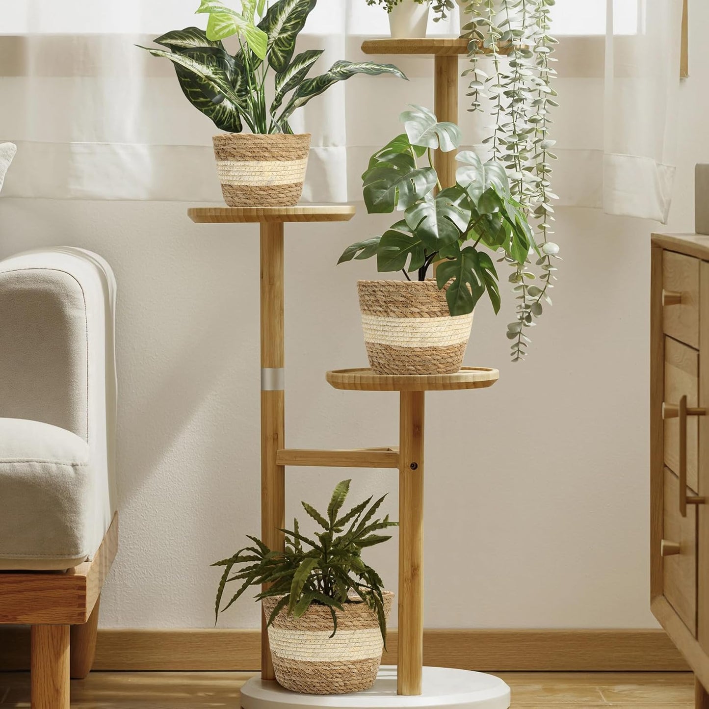 Athaliah Plant Basket, 3 PCS Plant Baskets Indoor with Plastic Liner, Water Hyacinth and Corn Stalk Woven Planters Flower Basket, Planter Basket for Rustic Home Floor Potted Pots Decor
