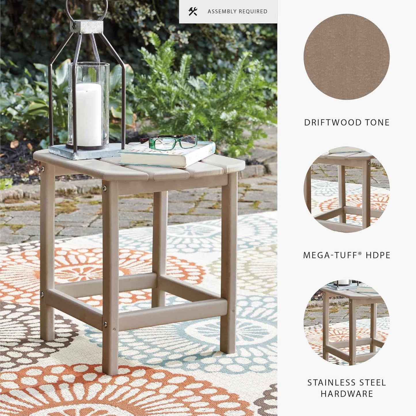 Signature Design by Ashley Sundown Treasure Outdoor Patio HDPE Weather Resistant End Table, Brown