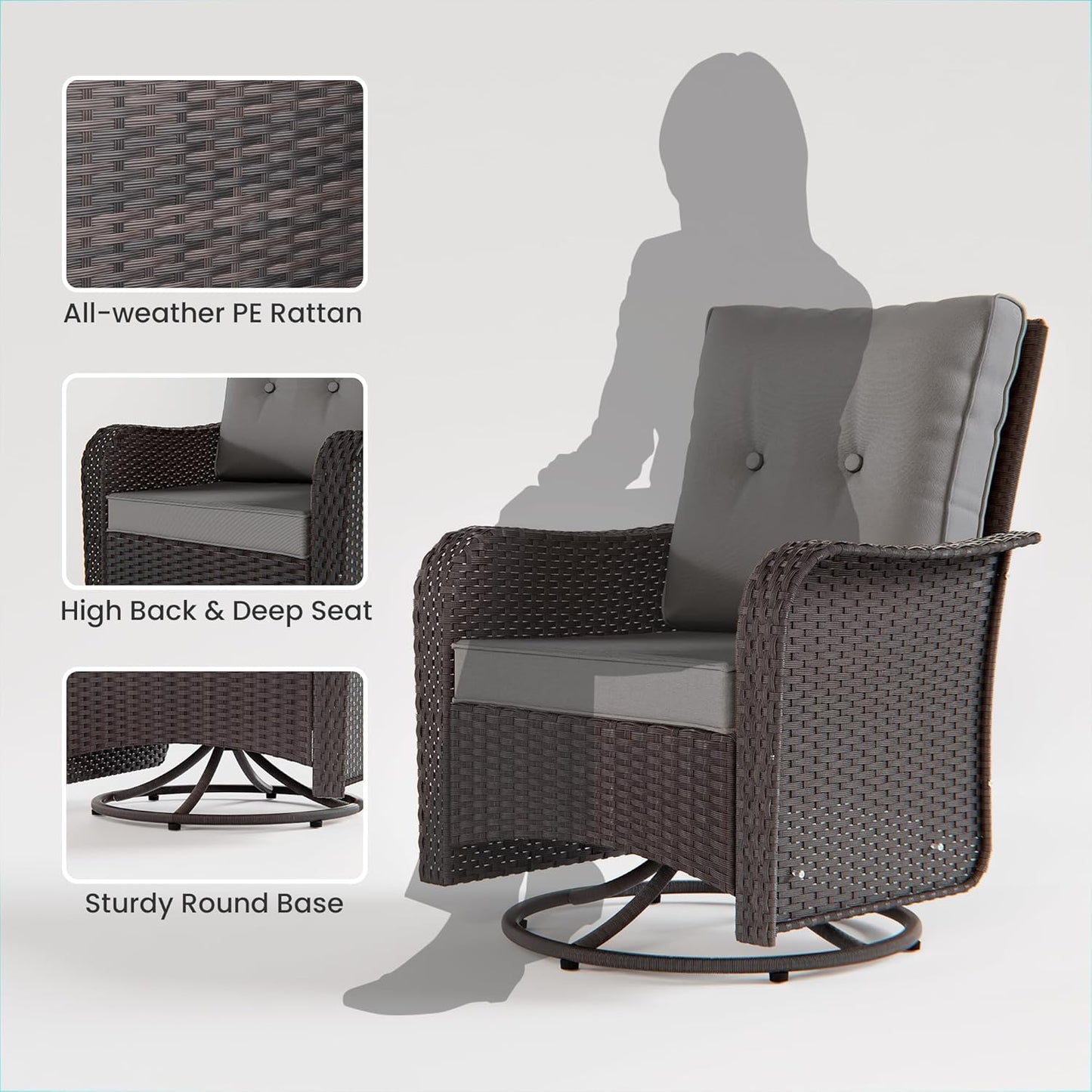 11 Pieces Outdoor Patio Furniture Set,Outdoor Sectional Furniture with 45" 55000 BTU Gas Propane Fire Pit Table,PE Rattan Wicker Patio Conversation Set,Swivel Rocking Chairs Set,Grey