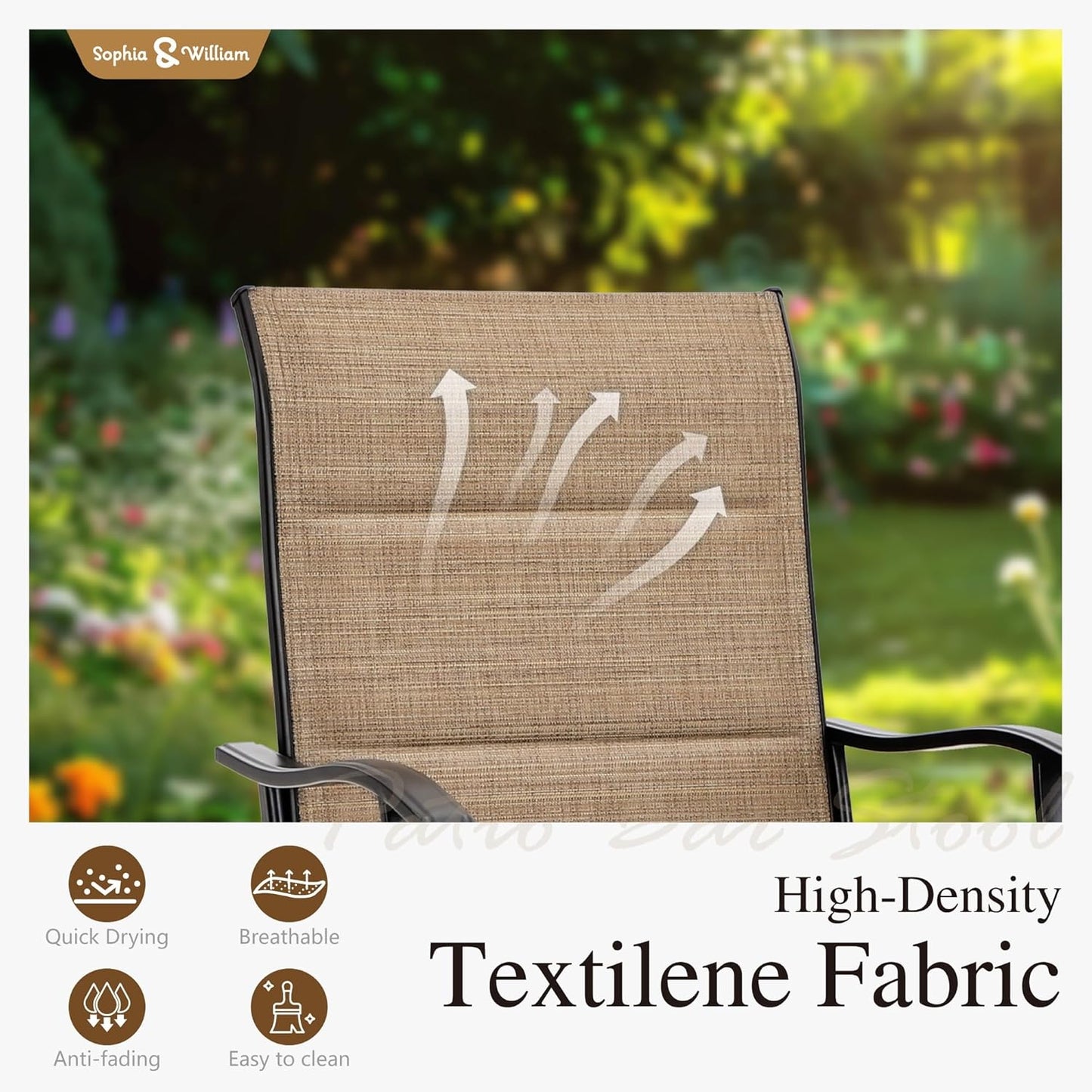 Sophia & William Modern Brown Patio Bar Set for 4: Swivel Bar Stools, High Back, Patio Bar Table & Chairs (5 Pieces), Quick Dry Textilene, Supports 300lbs