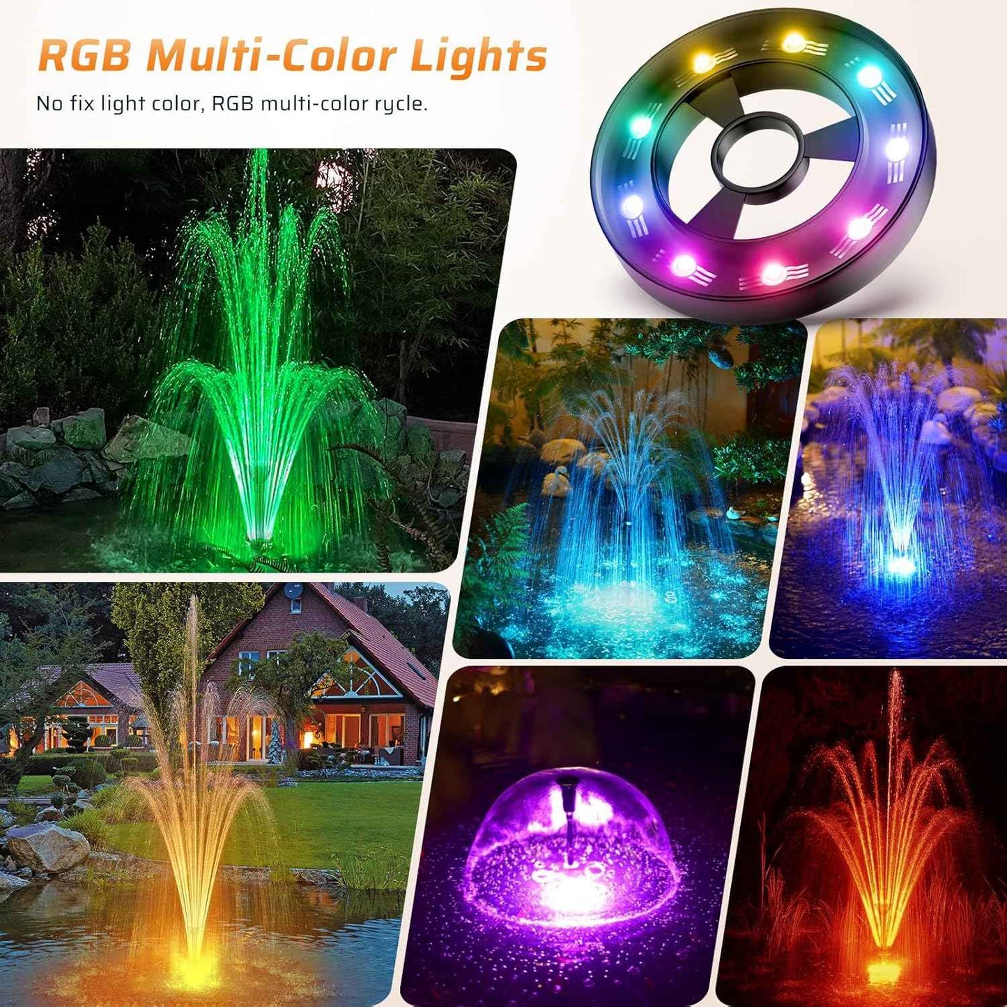 Antfraer RGB Pond Filter with Water Pump, Pond Filter Box with RGB Auto-Cycle LED Lights, 660GPH 40W Pond Pump with Pond Filter for Outdoor Ponds Fish Tank Waterfall Fountain Aquarium-Corded Electric