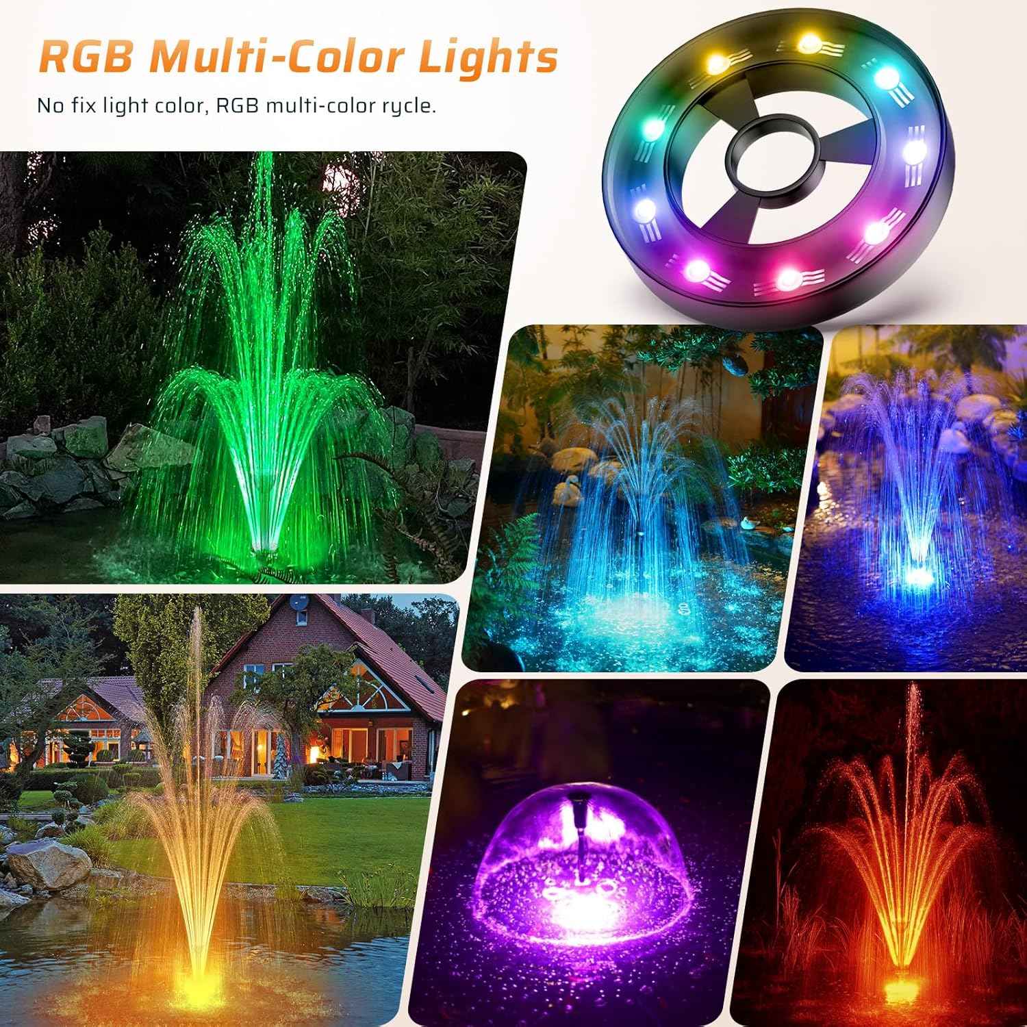 Antfraer RGB Pond Filter with Water Pump, Pond Filter Box with RGB Auto-Cycle LED Lights, 660GPH 40W Pond Pump with Pond Filter for Outdoor Ponds Fish Tank Waterfall Fountain Aquarium-Corded Electric