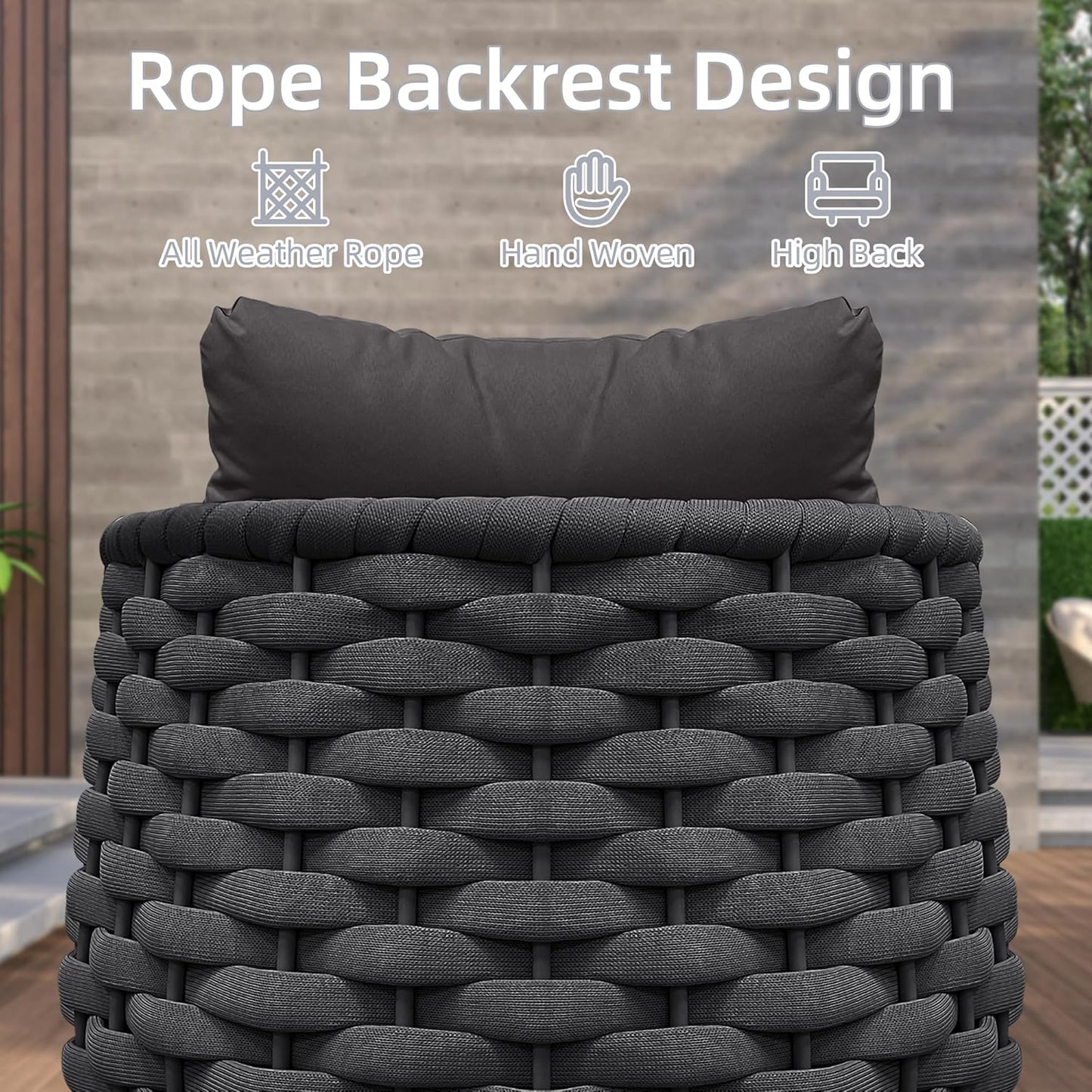 TWT Patio Sofa All-Weather Textilene Rope Balcony Furniture with Cushions & Pillows, Patio Couch Outdoor Patio Furniture Set for Patio, Balcony, Backyard, Deck, Poolside,Dark Grey