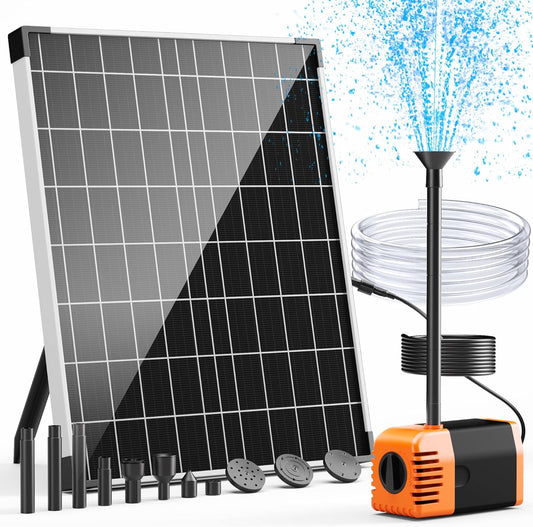 POPOSOAP Solar Water Pump Outdoor, 30 Watt Solar Powered Water Pump with 430GPH Solar Pump, 7 Nozzles, 6.6 Tubing DIY Water Feature for Pond, Fountain, Pool, Fish Tank, Garden, Backyard