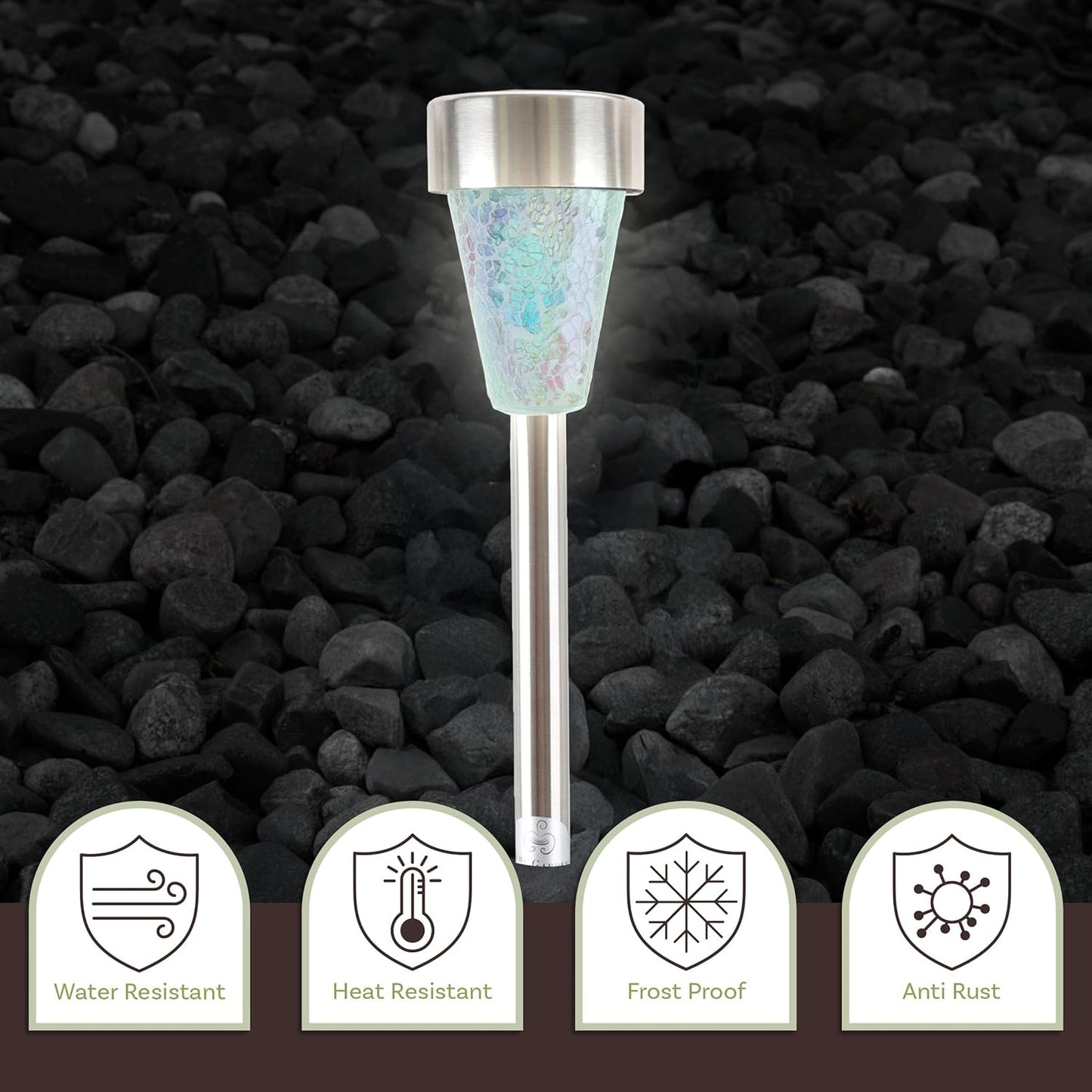 Solar Lights Outdoor Waterproof Garden Lights - 4-Pack LED Outdoor Lights - Mosaic Solar Pathway Lights - Outdoor Solar Lights for Yard, Patio, Driveway, or Landscape Lighting by Pure Garden (Silver)