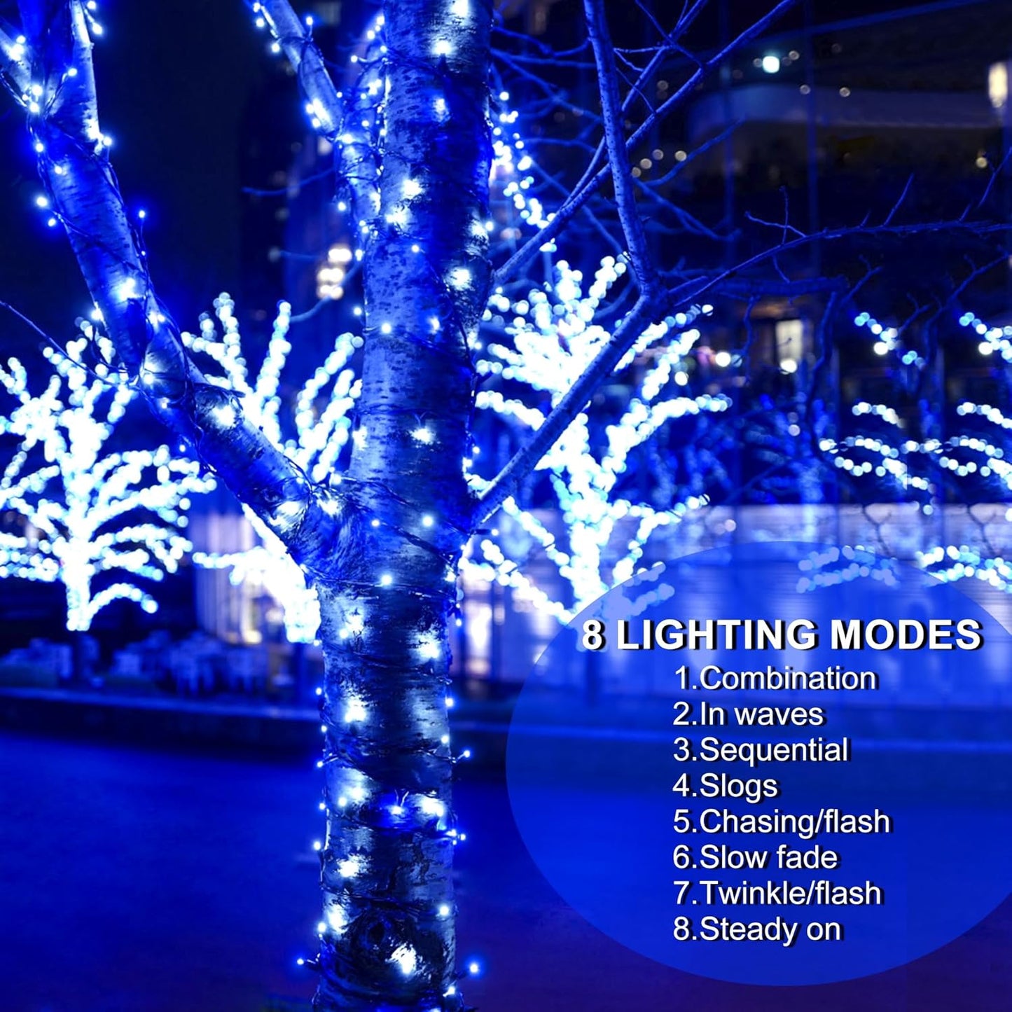 164ft 500 LED Blue White Christmas Lights Outdoor,8 Modes String Light Indoor Bedroom,Clear Wire Twinkle Lights Plug in for Christmas Outside Tree Yard Wedding Decorations(164FT,Blue&White)