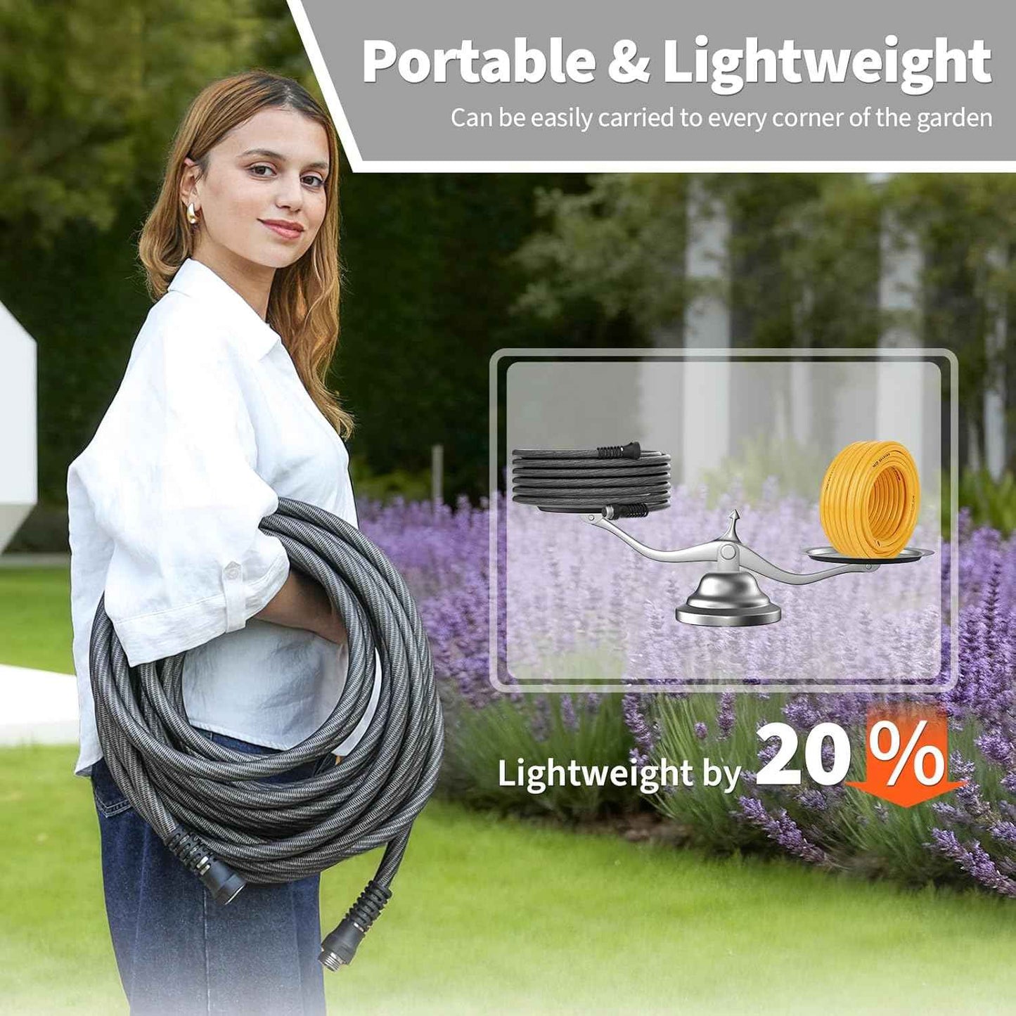 Garden Hose 5ft x 5/8",Flexible Water Hose,Lightweight Braided Hose with Swivel Handle,Leak-Free Connections, Male to Female Fittings, Kink Resistant Durable Hybrid Hose,Grey