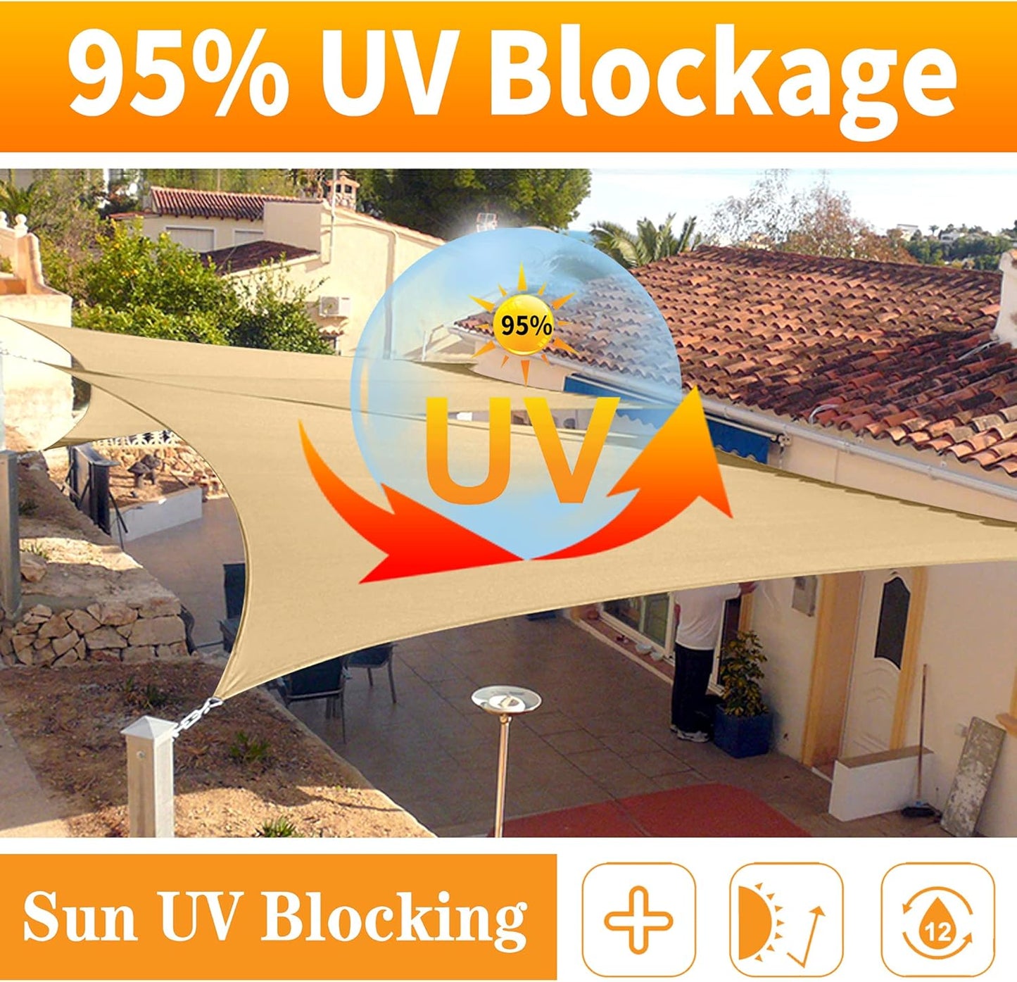 5' x 21' Beige Rectangle Sun Shade Sail SSP1212 Canopy Durable Fabric UV Block Awning,We Make Custom Orders