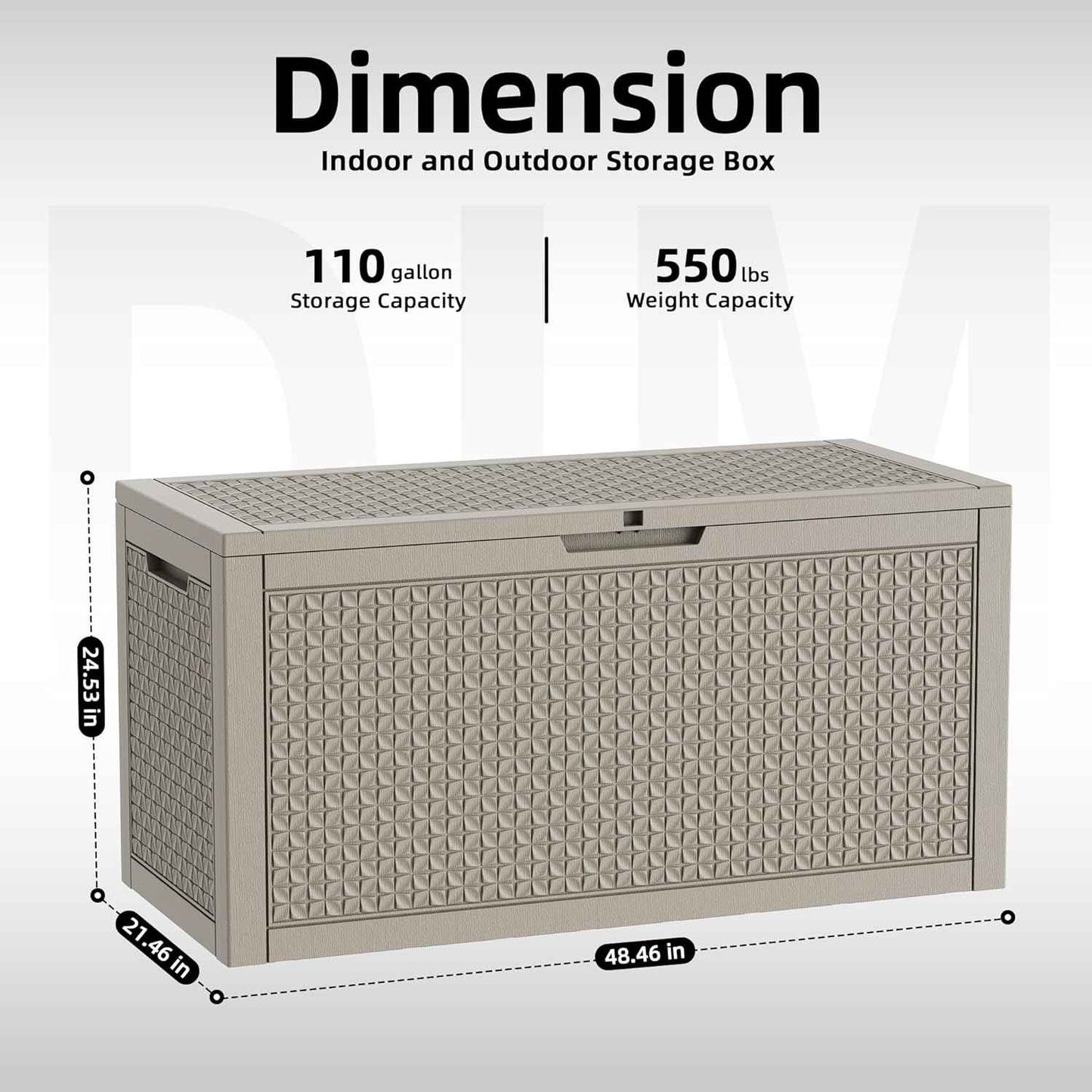 110 Gallon Resin Deck Box Outdoor Storage Box Waterproof for Patio Furniture,Outdoor Cushions,Garden Tools and Pool Supplies（Grey）