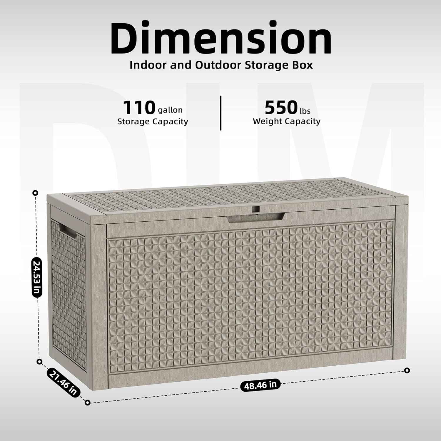 110 Gallon Resin Deck Box Outdoor Storage Box Waterproof for Patio Furniture,Outdoor Cushions,Garden Tools and Pool Supplies（Grey）