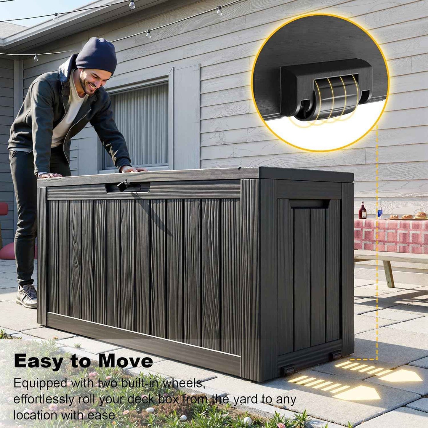 85 Gallon Outdoor Waterproof Resin Storage Deck Box Lockable Outside Bench UV Resistant Bin Patio Porch Furniture Pool Float Garden Tool Cushion Black