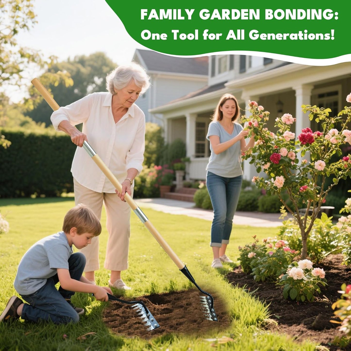 Iron Weeding Rake with Long Handle 2.0, Upgraded 8 Teeths Garden Weed Puller Tool Heavy Duty Gardening Tool for Lawn, Flower Beds & Soil Aeration