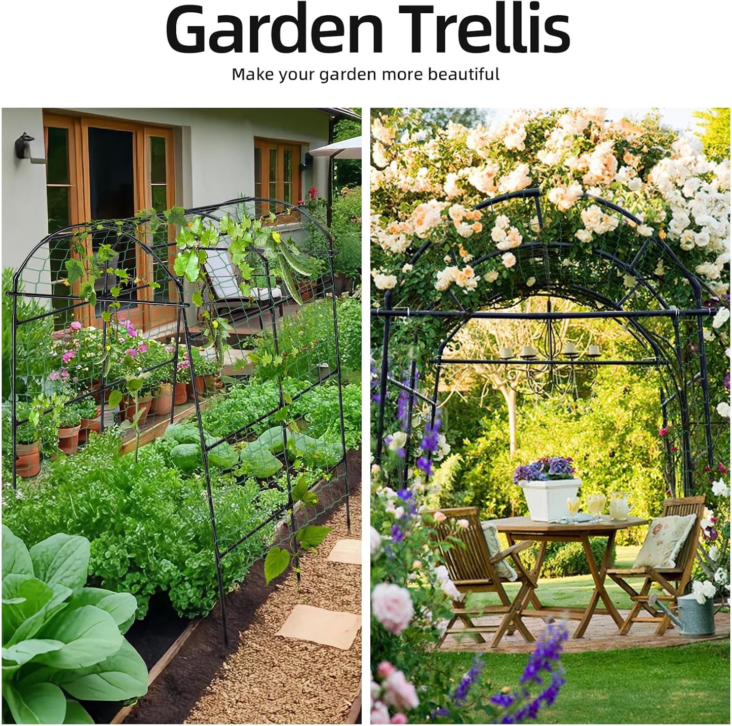 Garden Arch Arbor Trellis for Climbing Plants Outdoor, 7.8 ft Extra Tall Cucumber Trellis Raised Bed Climbing Vine Plant Support, Grape Vegetable Tomato Pumpkin Peas Bean, Black