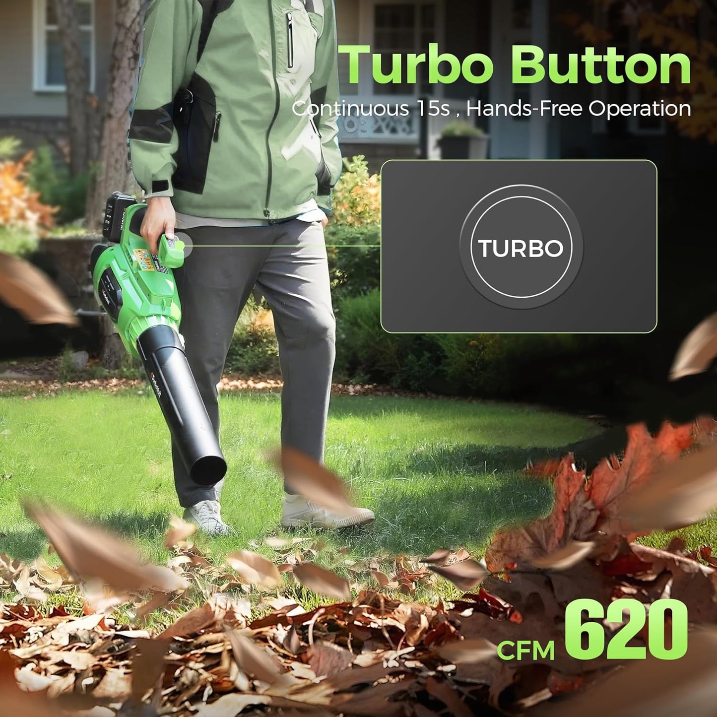 Leaf Blower, 20V Cordless Electric Blower with 2 * 5.0Ah Batteries and 1 Hour Fast Charger, Lightweight Leaf Blower for Patio Cleaning, Lawn Care, Blowing Fallen Leaves and Dust