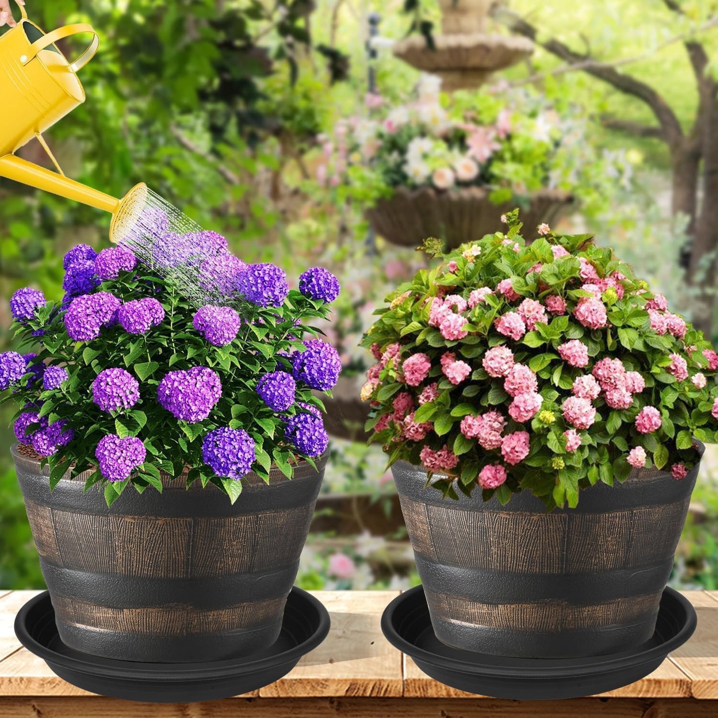 2 Pack of 22 inch Extra Large Plant Saucer, Extra-Deep 3.4" Plant Tray, Bird Bath Bowls for Garden, Plastic Pot Trays for Indoors Outdoors, Water Catcher for Gallon Grow Bags 19-22" (22", Black)