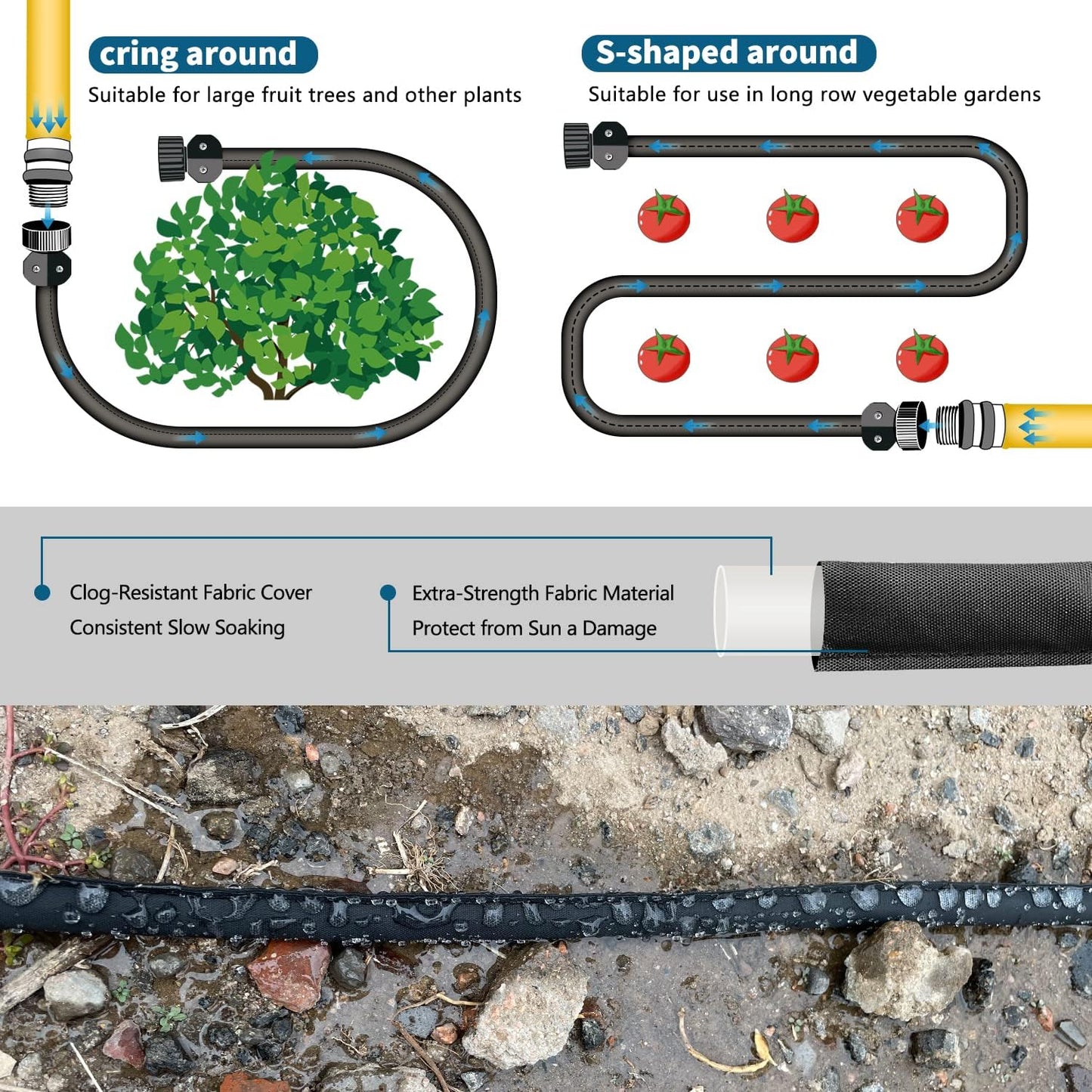 4 Pack Flat Soaker Hose 25FT for Garden Beds, Lightweight Drip Soaker Hose 100 ft for Foundation Watering of Plants – Garden Sprinkler Soaker Hoses with Heavy Duty & Easy to Install (25ftx4)