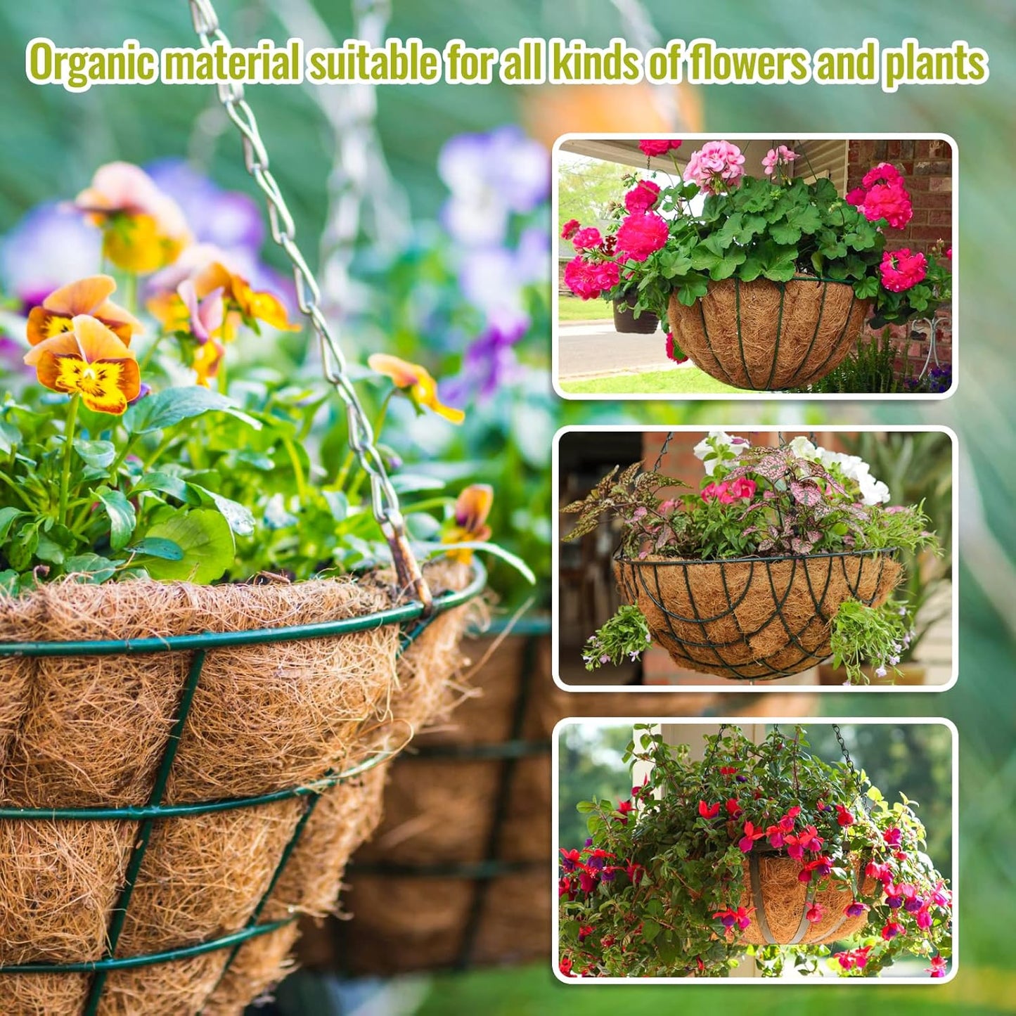 Legigo 3 Pack 14 Inch Hanging Basket Coco Liners Replacement, 100% Natural Round Coconut Coco Fiber Planter Basket Liners for Hanging Basket Flowers/Vegetables