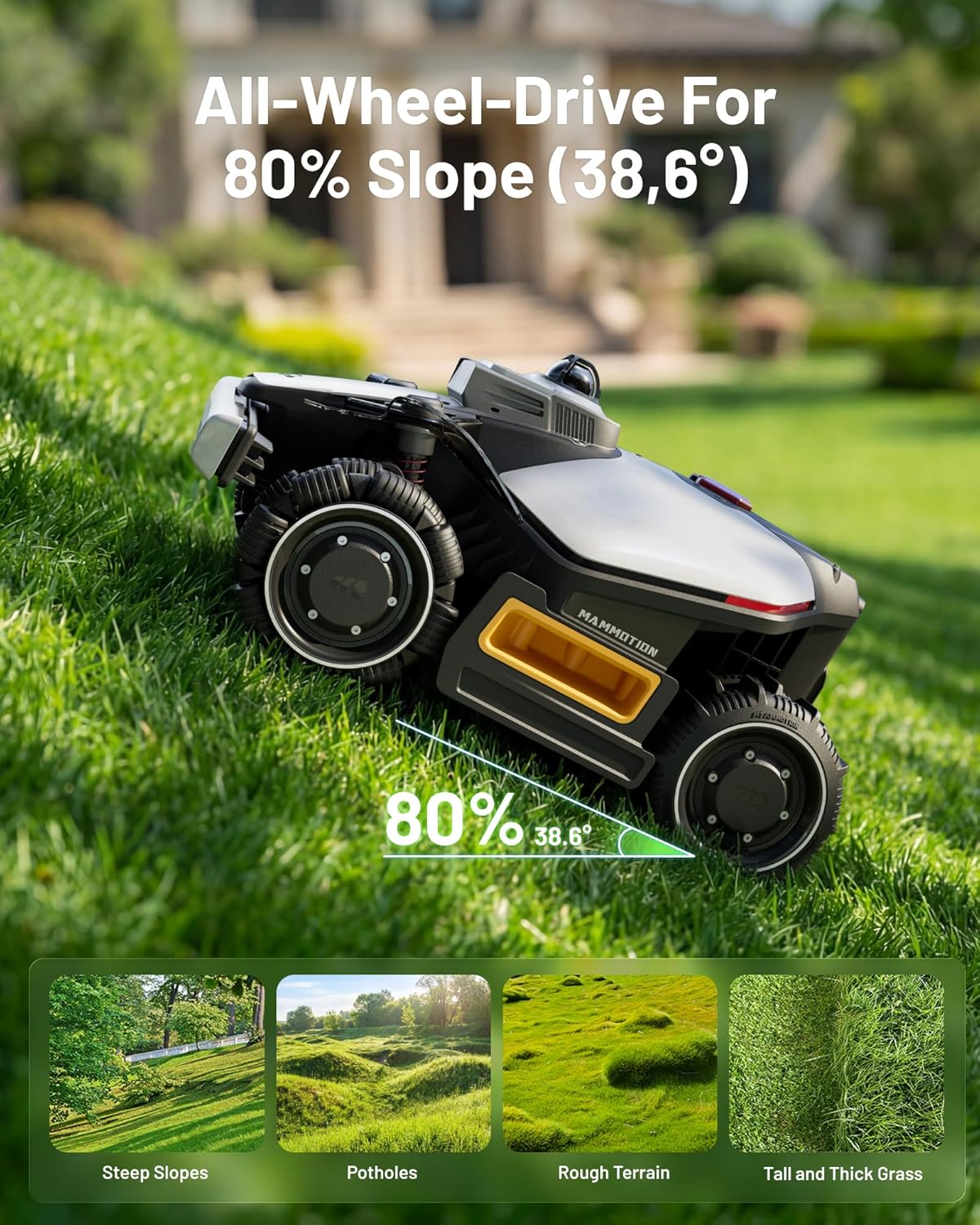 (2026 Upgrade) Mammotion LUBA mini 2 AWD 1500H Robot Lawn Mower with Garage, for 0.37 Acres, 360° LiDAR+Dual-Camera AI Vision, 80% Slope, DropMow, 20 Multi-Zone Management, Cutting Height 2.2"-4.0"