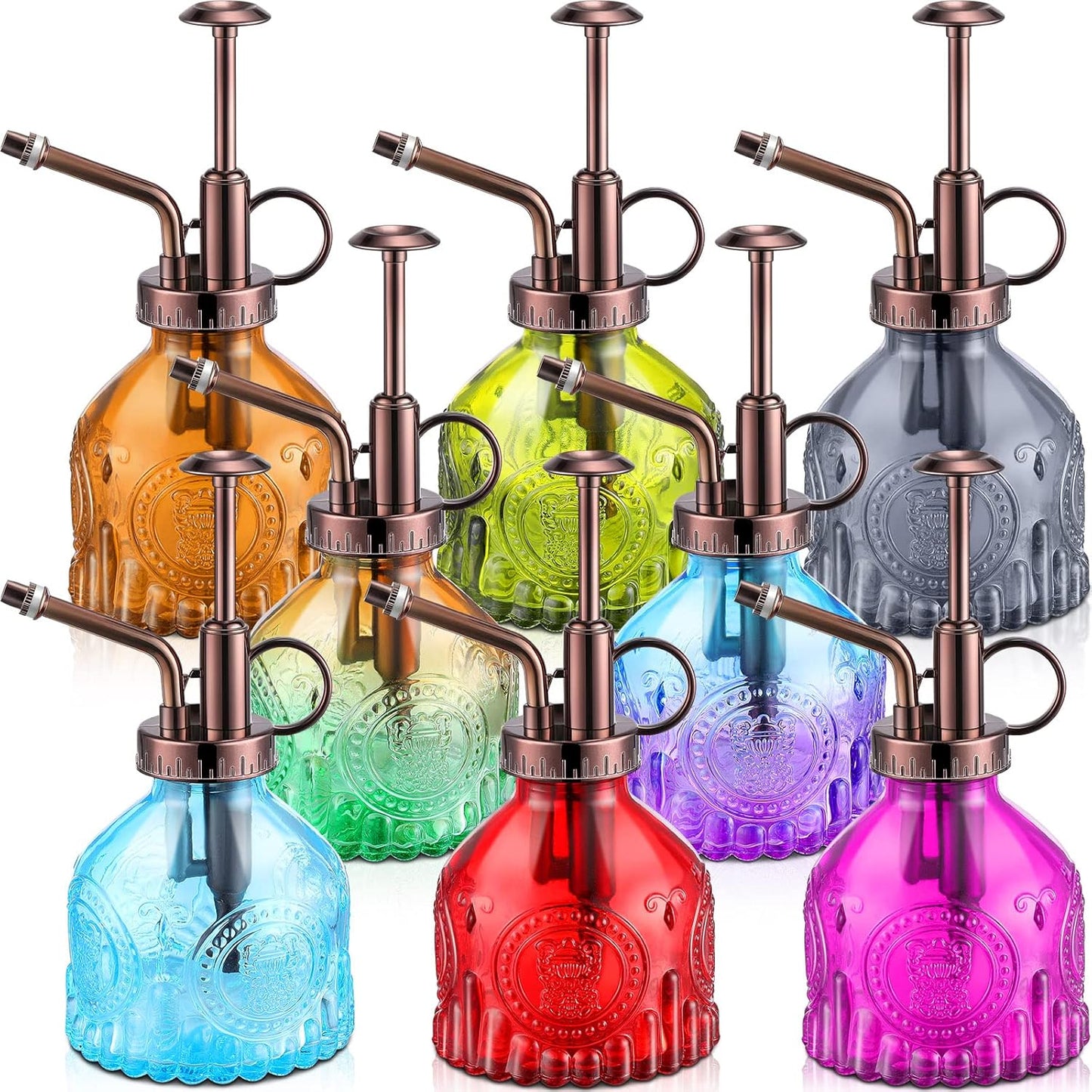8 Pcs Glass Plant Mister Spray Bottle 200ml Vintage Plant Spritzer Multicolor Succulent Watering Bottle Watering Can 6.4'' with Plastic Top Pumps for Indoor Outdoor Succulents Garden Plants (Bronze)