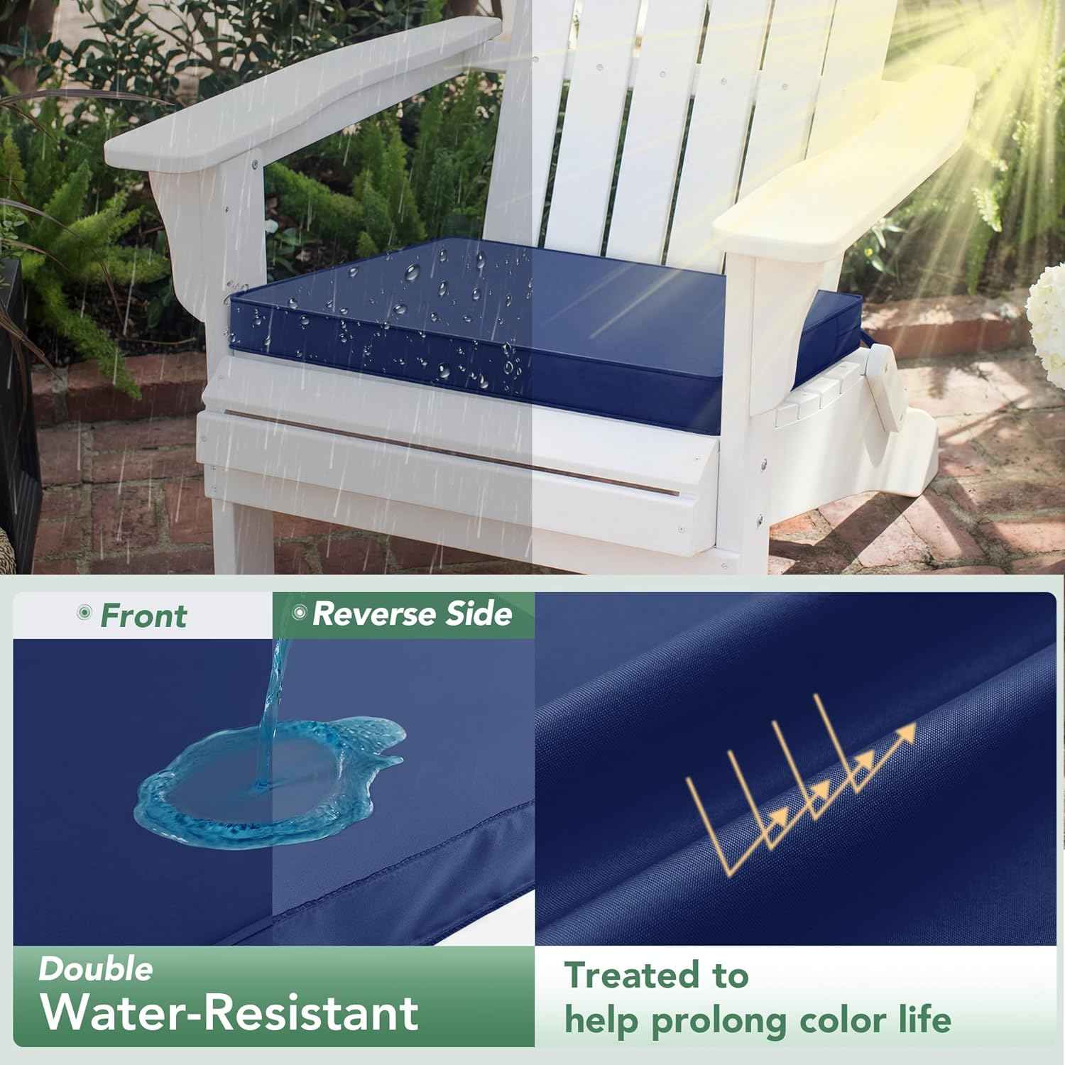 Outdoor Chair Cushions Set of 4: Waterproof & Fade Resistant Seat Cushion for Patio Furniture - 18.5 x 16 x 2 Inch Chair Pads with Ties and Hidden Zipper - Patio Chair Cushion Replacement, Navy