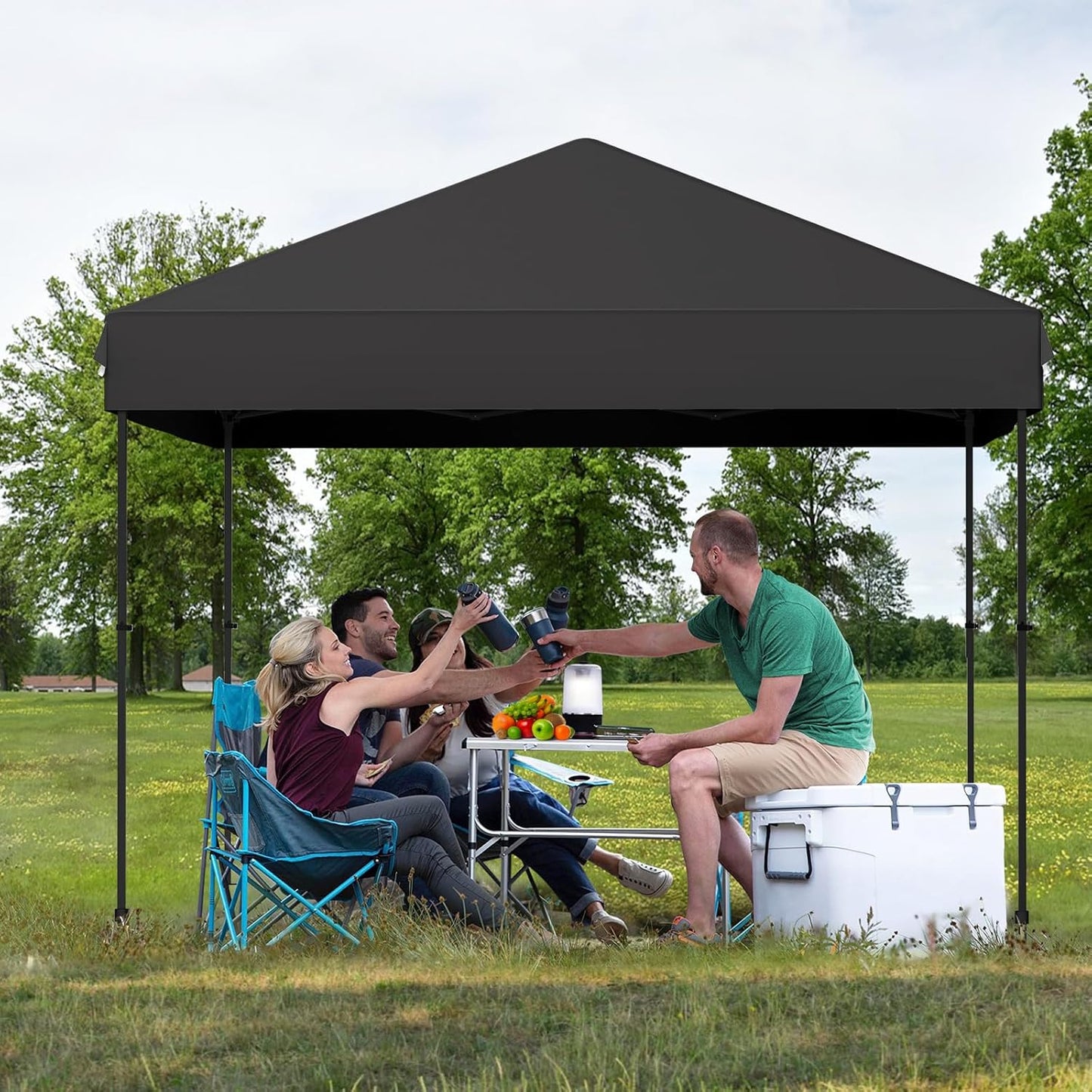 10x10 Heavy Duty Pop Up Canopy – One-Person Setup Outdoor Tent with Roller Bag, Adjustable Heights, Sandbags, Stakes & Ropes – Instant Black Shelter, No Sidewalls