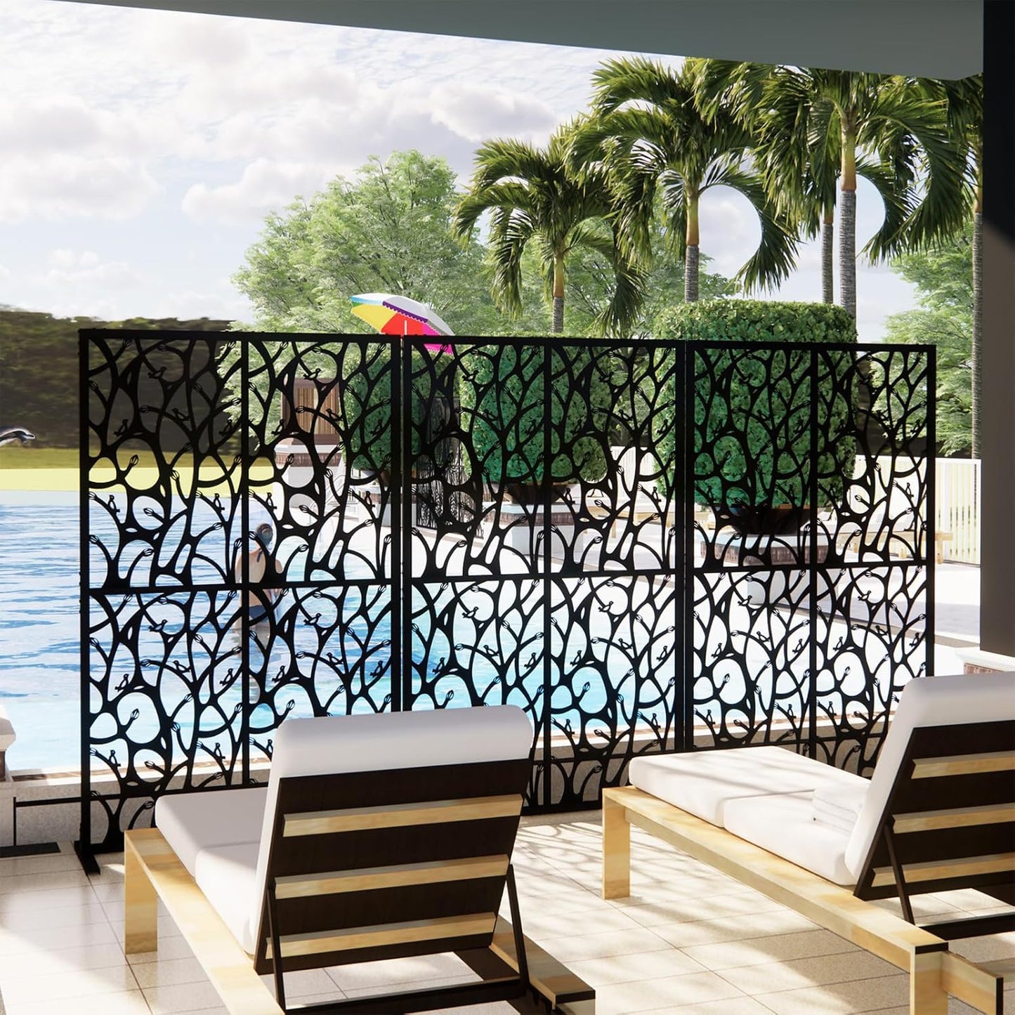 Metal Privacy Screen Outdoor 72" H x 45.3" W, Freestanding Decorative Panel, Privacy Fence for Patio Balcony Garden