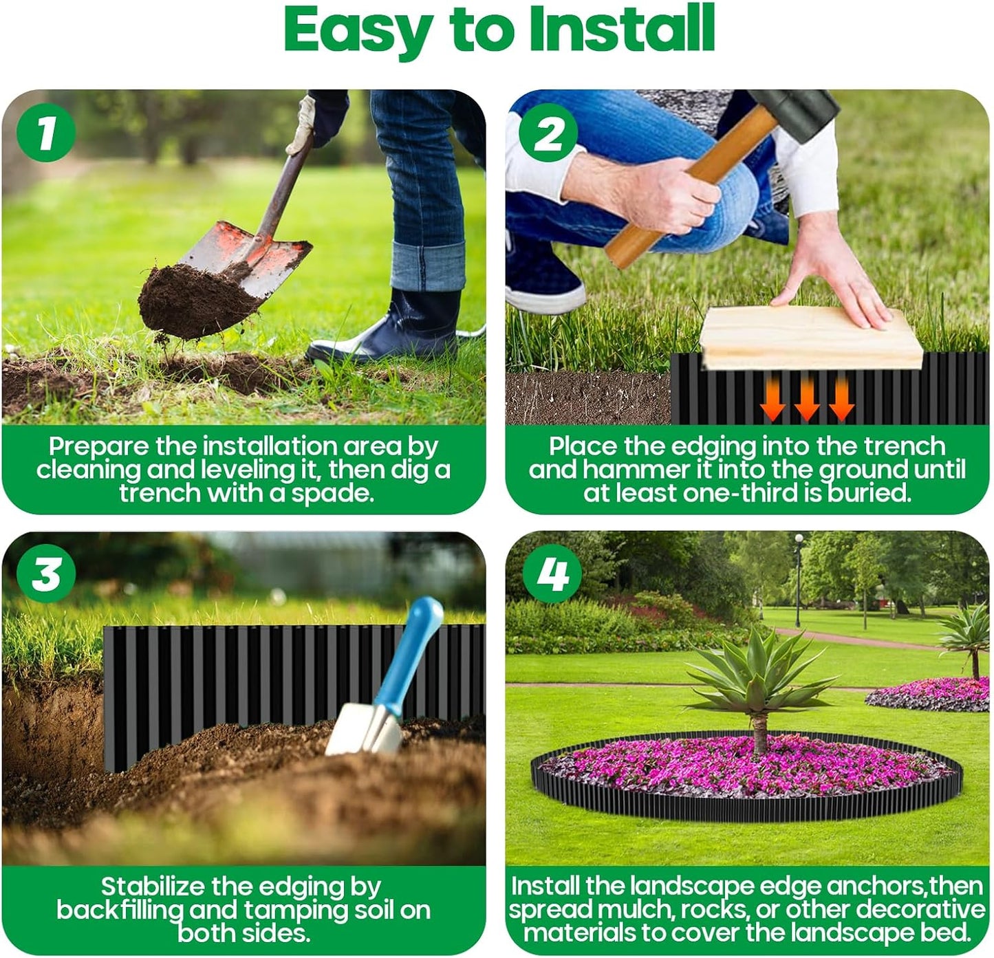 Corrugated Metal Garden Edging,Sturdy Tall Landscape Edging Borders with 6pcs Anchor Stakes, Perfect DIY for Flower Beds, Lawn and Pathway,Tree Surrounds,Paver Edges (Black 8"×20FT)