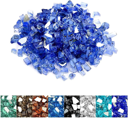 Mr. Fireglass 10 Pounds Fire Glass - 1/4 Inch High Luster Reflective Tempered Glass Rocks for Fireplace Fire Pit Table and Landscaping, Cobalt Blue