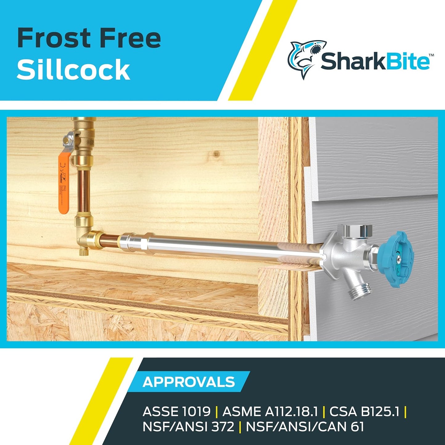 SharkBite 12 Inch Frost Free Sillcock, 1/2 x 3/4 Inch MHT, Push to Connect Brass Plumbing Fitting, PEX Pipe, Copper, CPVC, PE-RT, HDPE, 24636LF