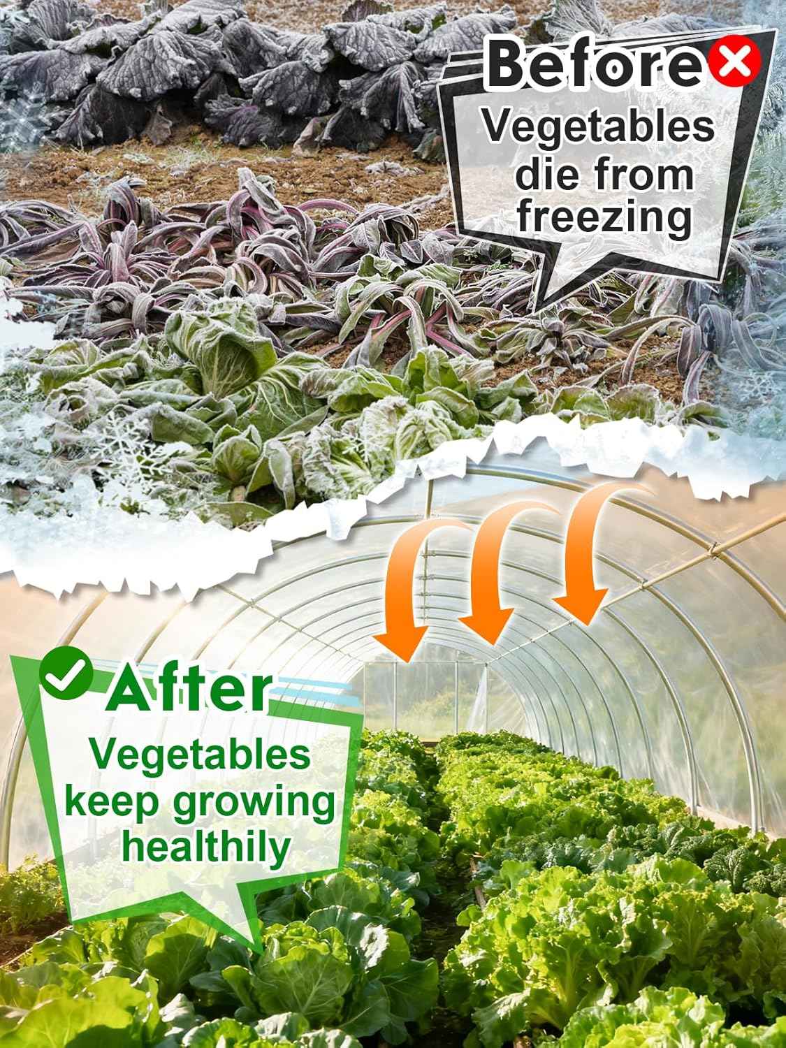 Alphatool 10 x 30ft Plant Covers Freeze Protection with 36 Clips - Greenhouse Plastic Sheeting, Frost Cloth Row Cover for Outdoor Garden Plants Winter Vegetables Crops
