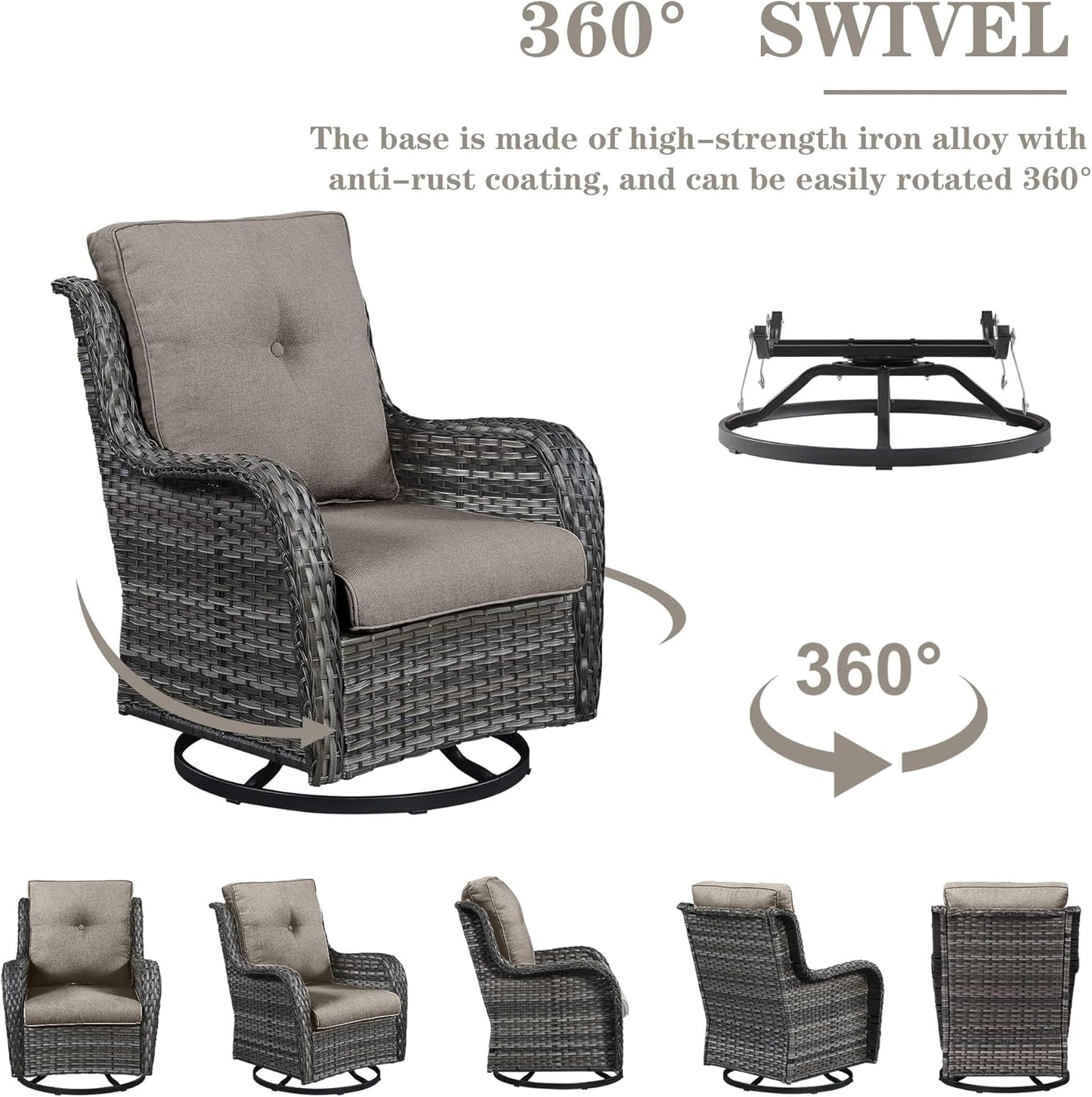 Outdoor Patio Furniture Set - 7 Piece Gray Wicker Conversation Patio Furniture Set All Weather Swivel Chairs with Ottoman and Loveseat Glider Chair for Deck Balcony Backyard