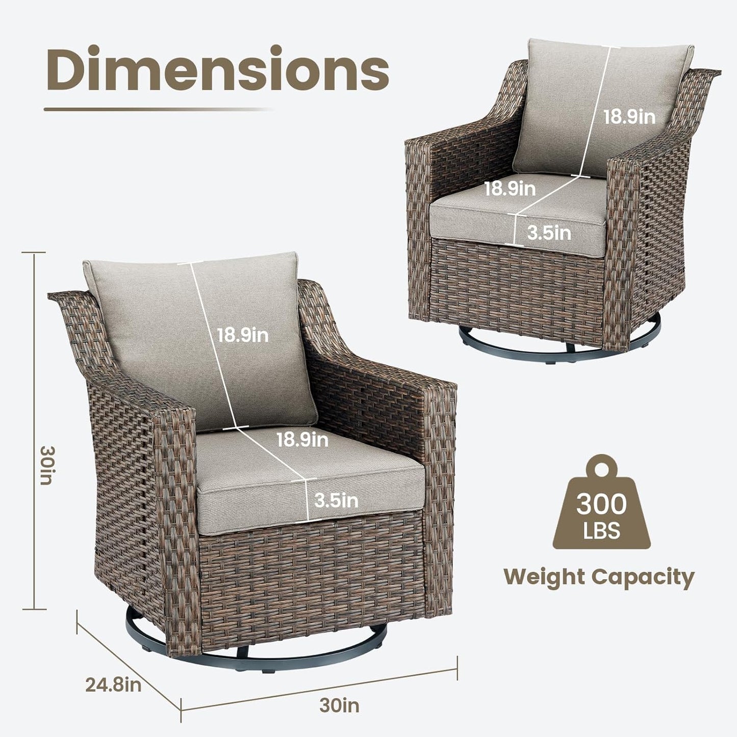 Outdoor Patio Wicker Swivel Chairs - Set of 4 Outside Rattan Rocker Glider Chair Rocking Armchairs for Front Porch Balcony Backyard Yard Deck Poolside Apartment – Brown/Beige