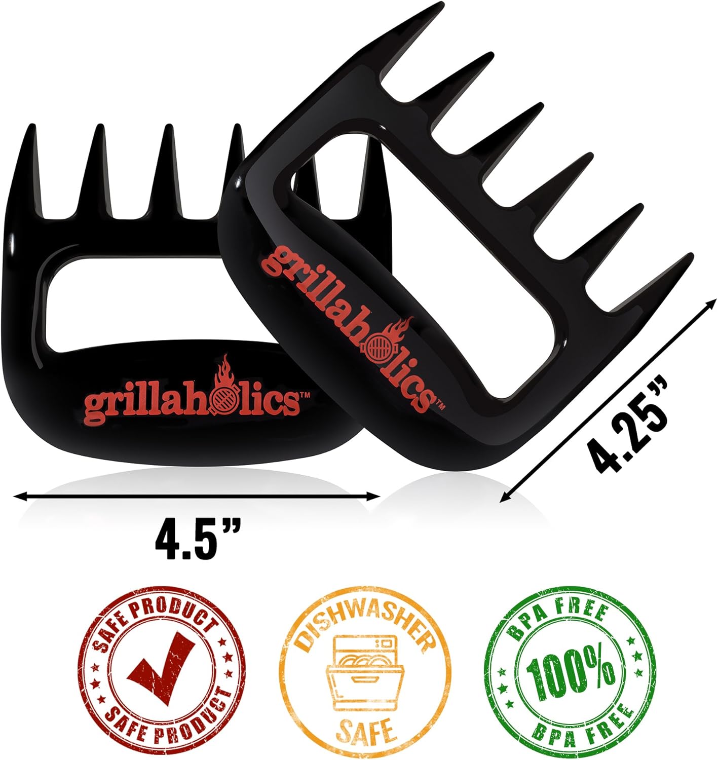 Grillaholics BBQ Meat Shredder Claws - Wolverine Style Ultra-Sharp Blades Quickly Lift Handle & Shred Meats - Best Dishwasher Safe Bear Claw Pulled Pork Meat Shredders in BBQ Grill Accessories (Black) - Lumora Garden
