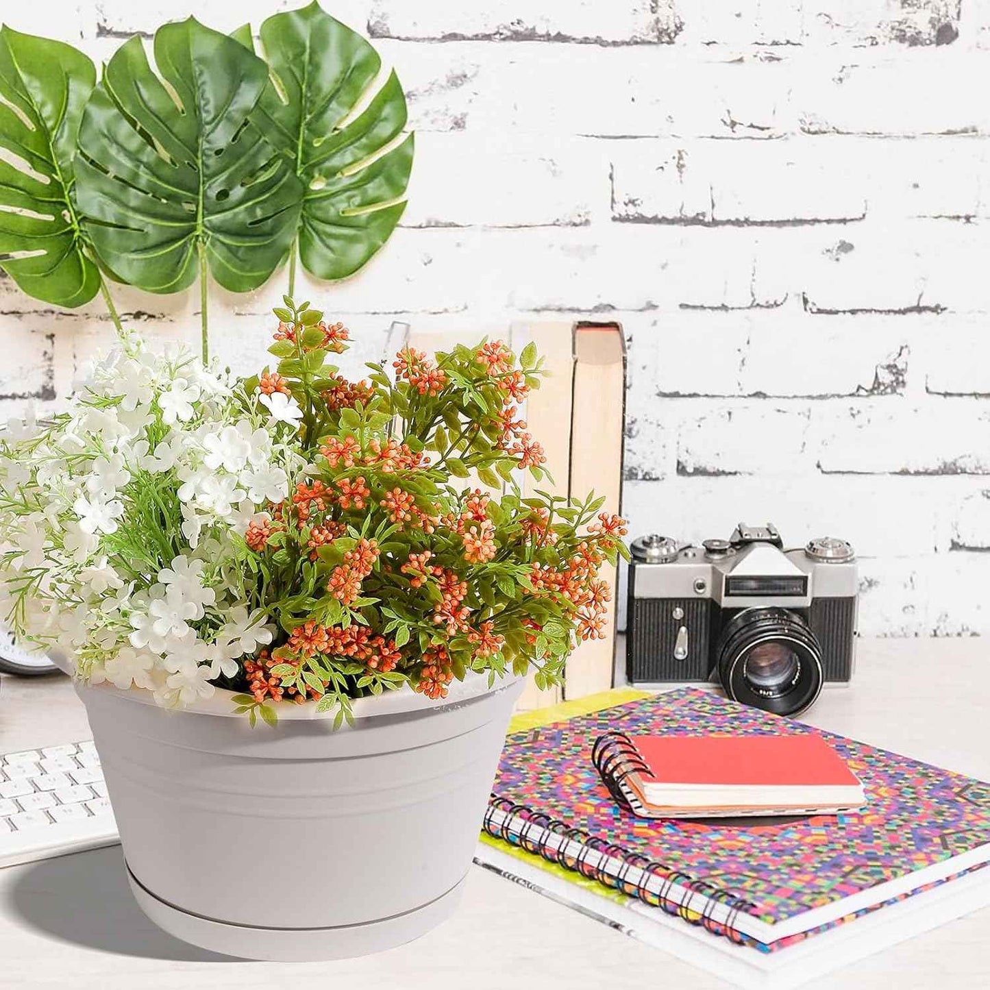 4 Pcs Hanging Planters,10" Hanging Pots Plastic Hanging Flower Plant Basket with Drainage Trays & Chain Holder for Outdoor Indoor Plants Garden Balcony Decoration, Light Gray